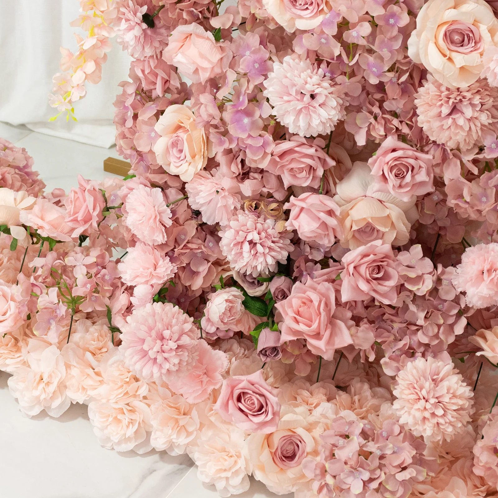 Artificial Silk Floral Backdrop for 8ft Half Crescent Wedding Arch – Foam-Backed Flower Arch in Dusty Rose Mix with Roses, Hydrangeas & Chrysanthemums - Image 8