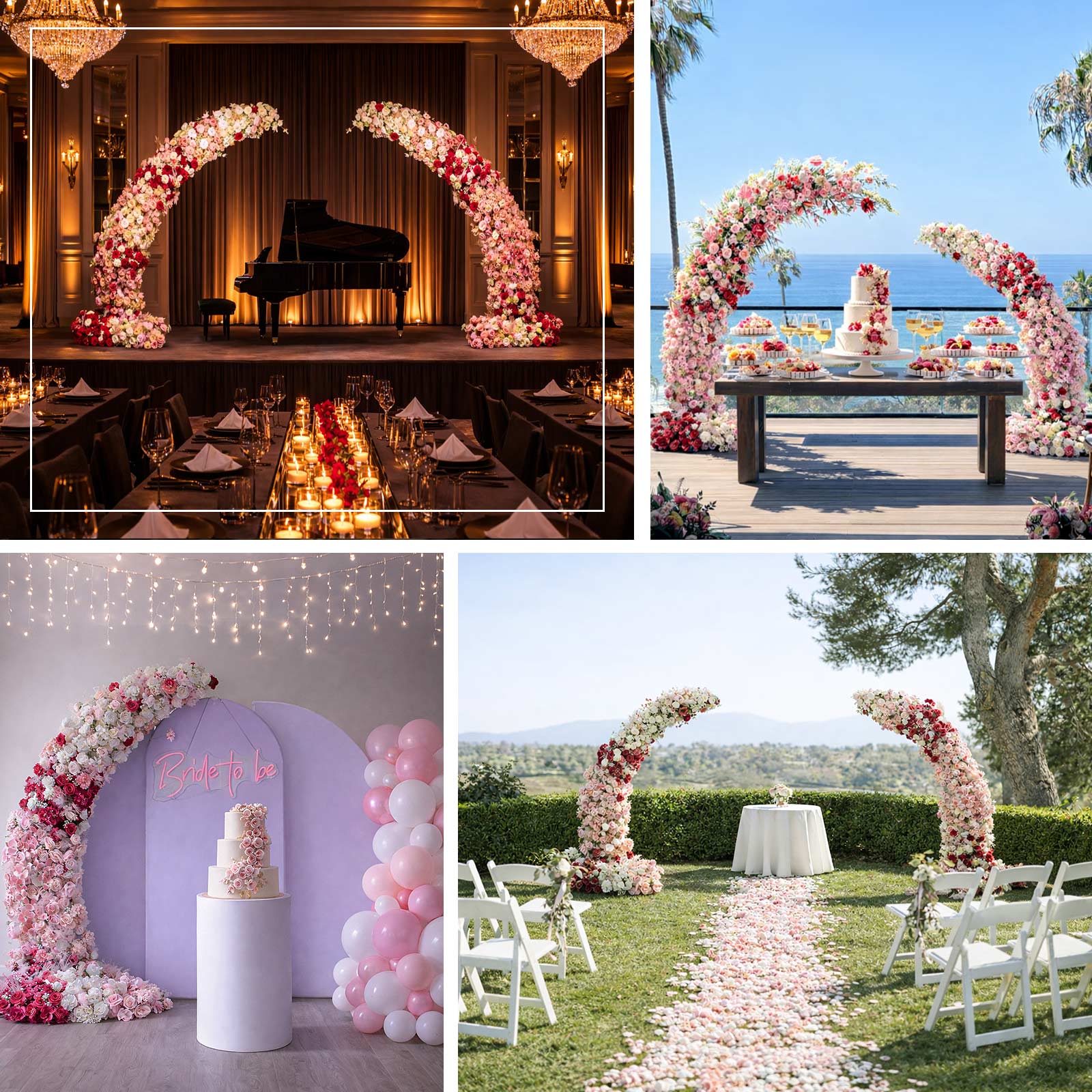 Artificial Silk Floral Backdrop for 8ft Half Crescent Wedding Arch – Foam-Backed Flower Arch in Lavender Lilac Mix with Roses, Hydrangeas & Chrysanthemums - Image 5