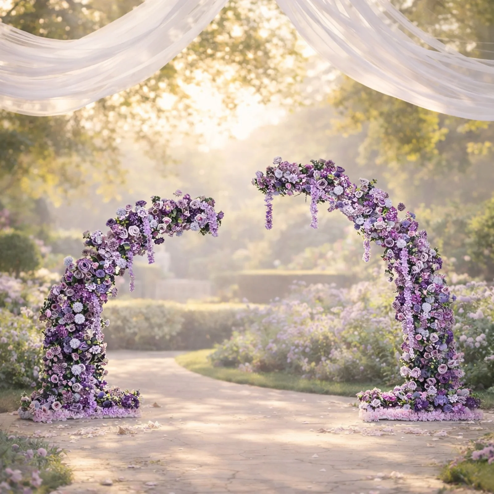 Artificial Silk Floral Backdrop for 8ft Half Crescent Wedding Arch – Foam-Backed Flower Arch in Lavender Lilac Mix with Roses, Hydrangeas & Chrysanthemums - Image 6
