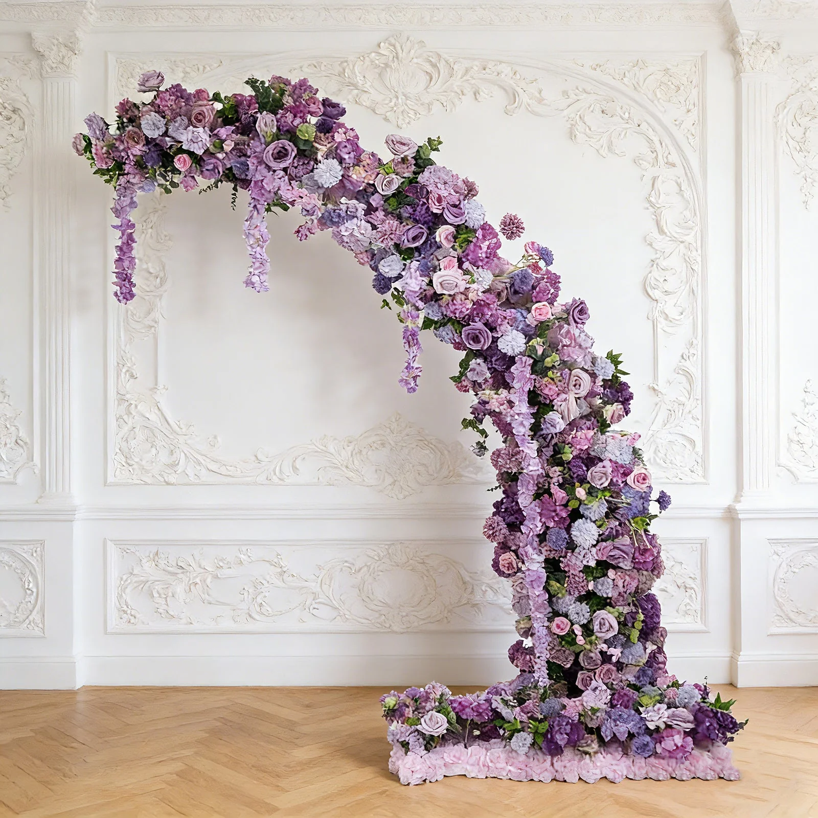 Artificial Silk Floral Backdrop for 8ft Half Crescent Wedding Arch – Foam-Backed Flower Arch in Lavender Lilac Mix with Roses, Hydrangeas & Chrysanthemums - Image 7