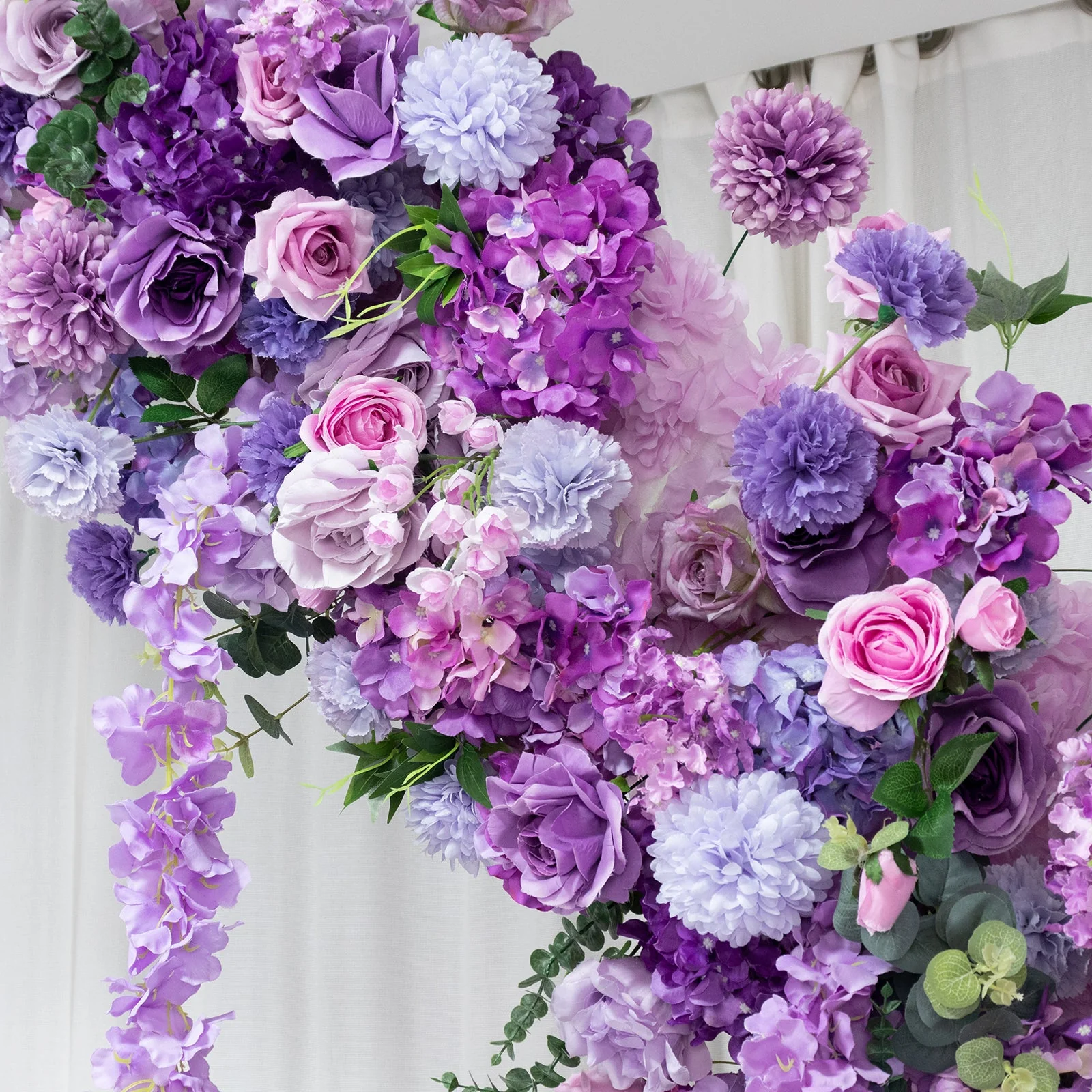 Artificial Silk Floral Backdrop for 8ft Half Crescent Wedding Arch – Foam-Backed Flower Arch in Lavender Lilac Mix with Roses, Hydrangeas & Chrysanthemums - Image 8