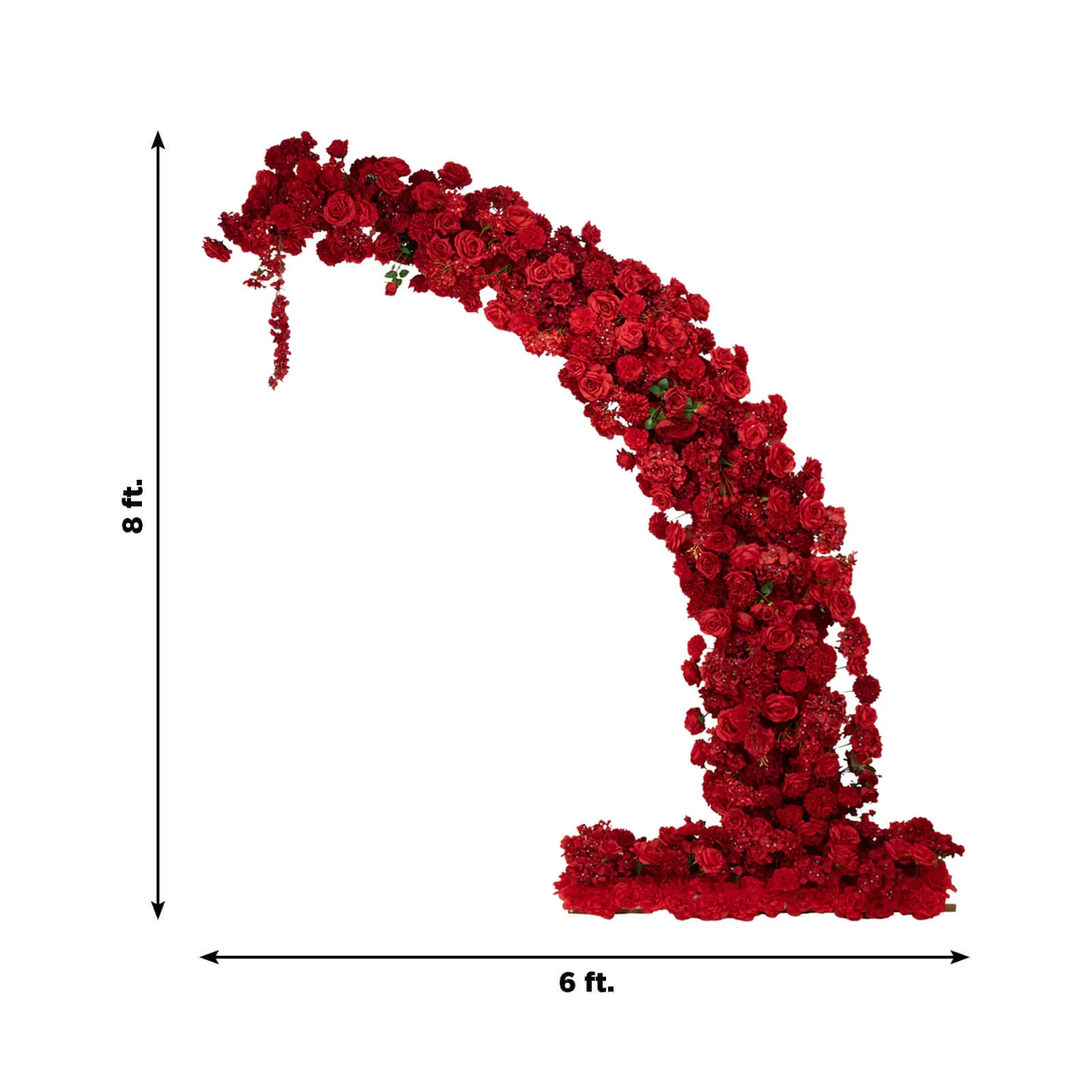 Artificial Silk Floral Backdrop for 8ft Half Crescent Wedding Arch – Foam-Backed Flower Arch in Red Mix with Roses, Hydrangeas & Chrysanthemums - Image 3