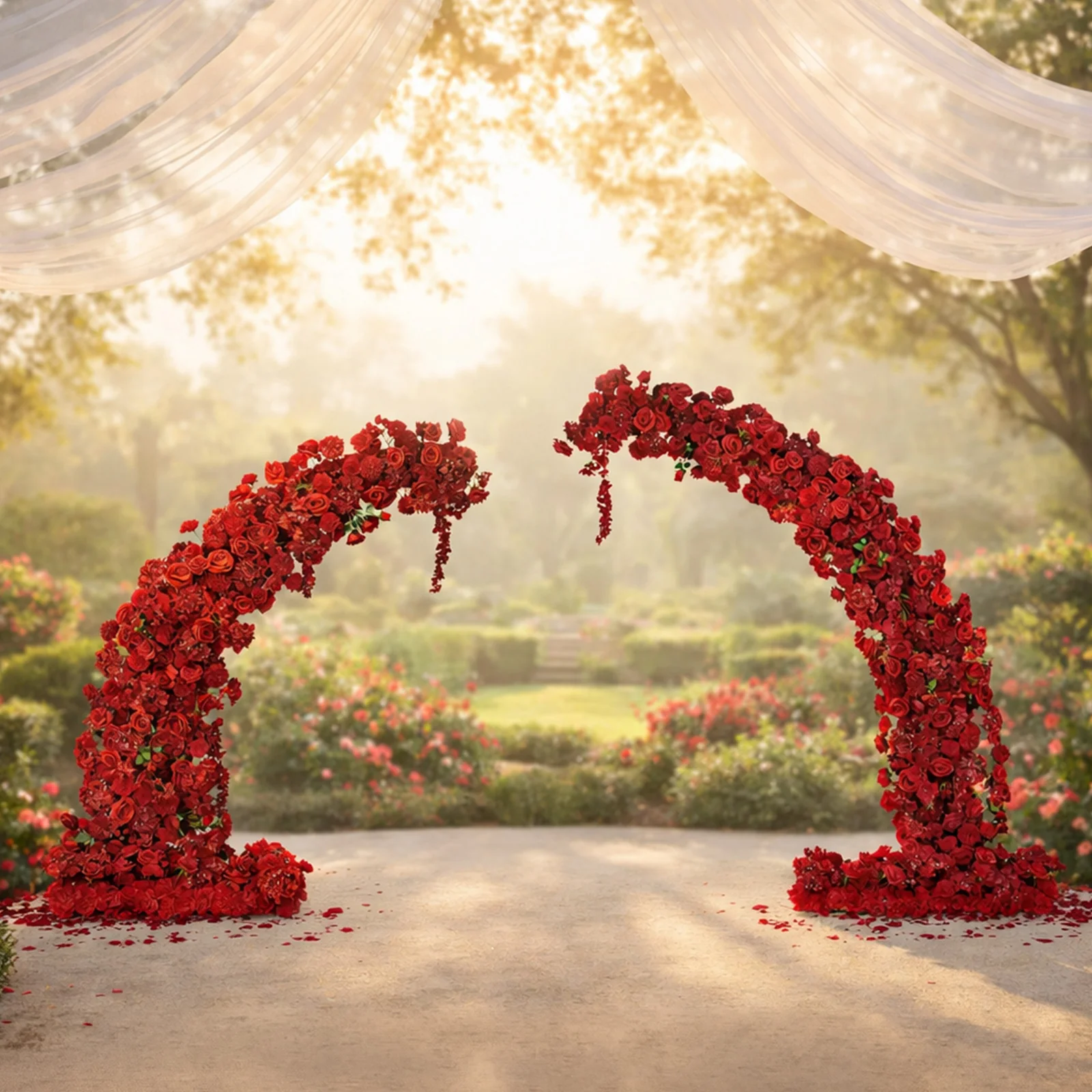 Artificial Silk Floral Backdrop for 8ft Half Crescent Wedding Arch – Foam-Backed Flower Arch in Red Mix with Roses, Hydrangeas & Chrysanthemums - Image 6