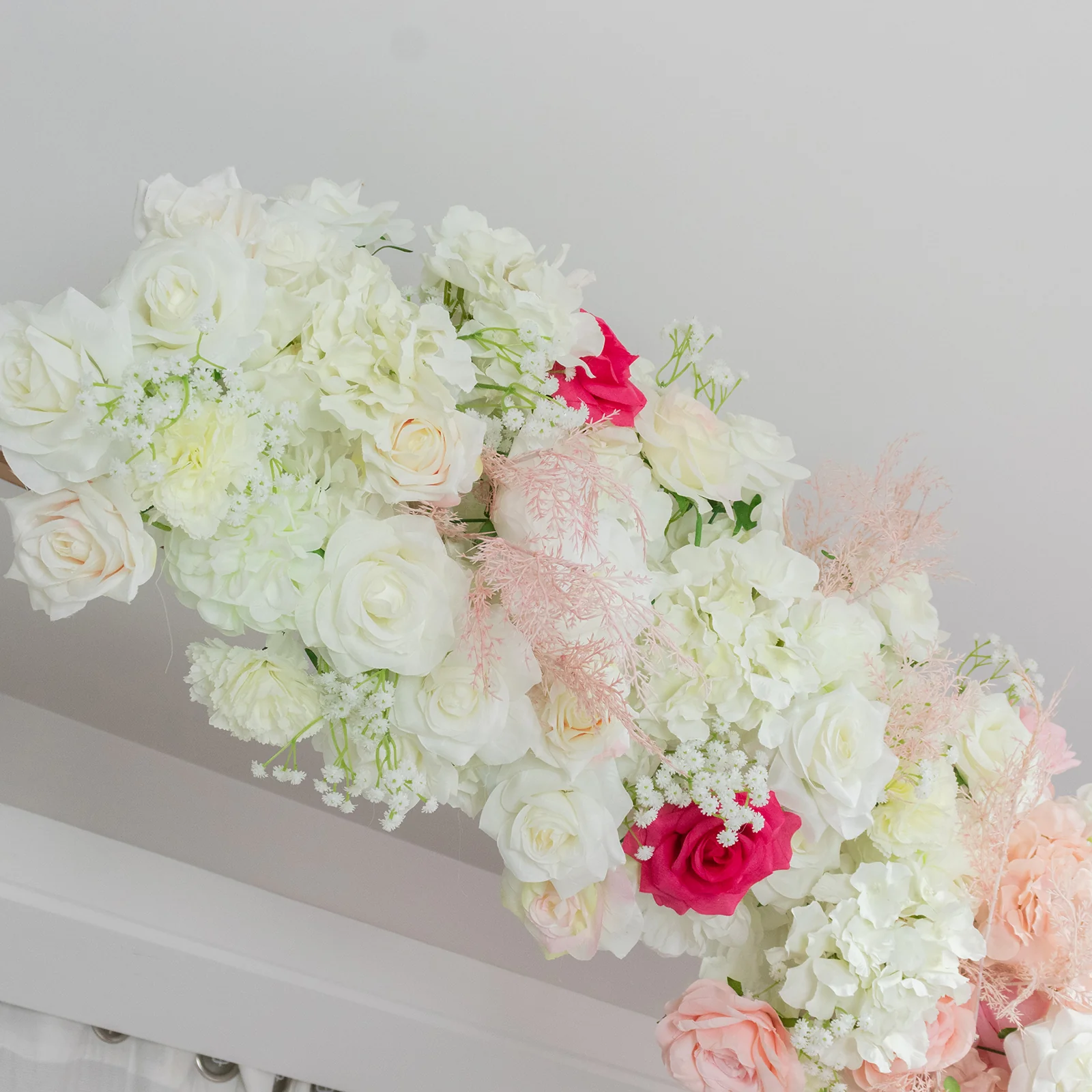 Artificial Silk Floral Backdrop for 8ft Half Crescent Wedding Arch – Foam-Backed Flower Arch in White & Pink Mix with Roses, Hydrangeas & Chrysanthemums - Image 10