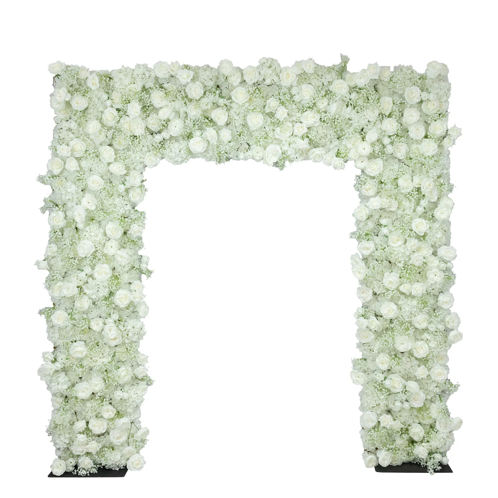 8ftx8ft Roll Up Artificial Flower Backdrop for Arch Stand – White with Fabric Backing – Silk Roses & Baby's Breath Wedding Arch Décor - Image 2