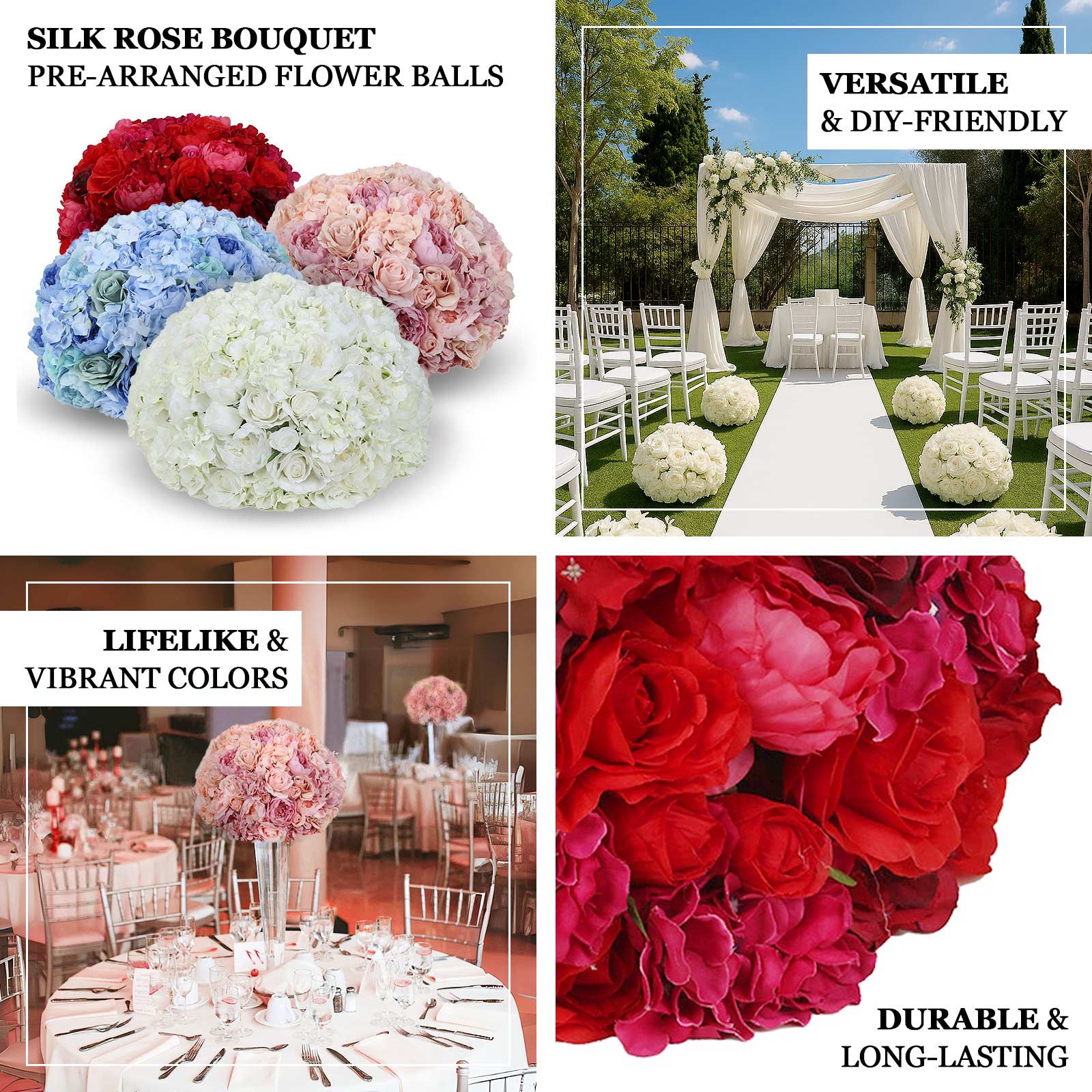 Pre-Arranged Silk Rose Wedding Centerpiece, Light Blue Artificial Rose Flower Balls Arrangement Table Decor - 20" - Image 4