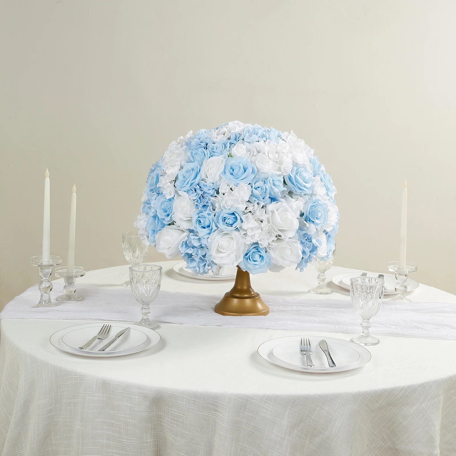 Pre-Arranged Silk Rose Wedding Centerpiece, Light Blue Artificial Rose Flower Balls Arrangement Table Decor - 20" - Image 6