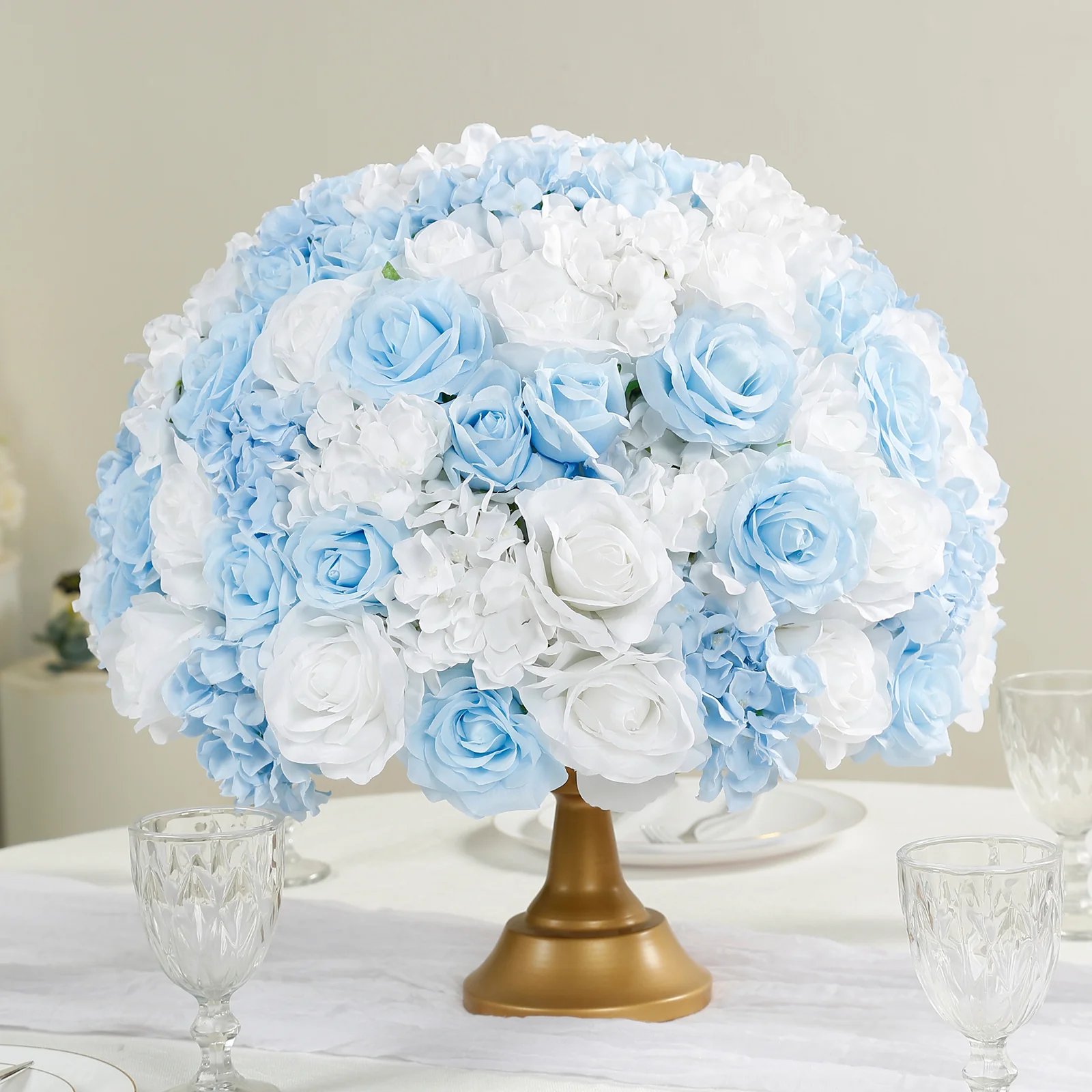 Pre-Arranged Silk Rose Wedding Centerpiece, Light Blue Artificial Rose Flower Balls Arrangement Table Decor - 20" - Image 7