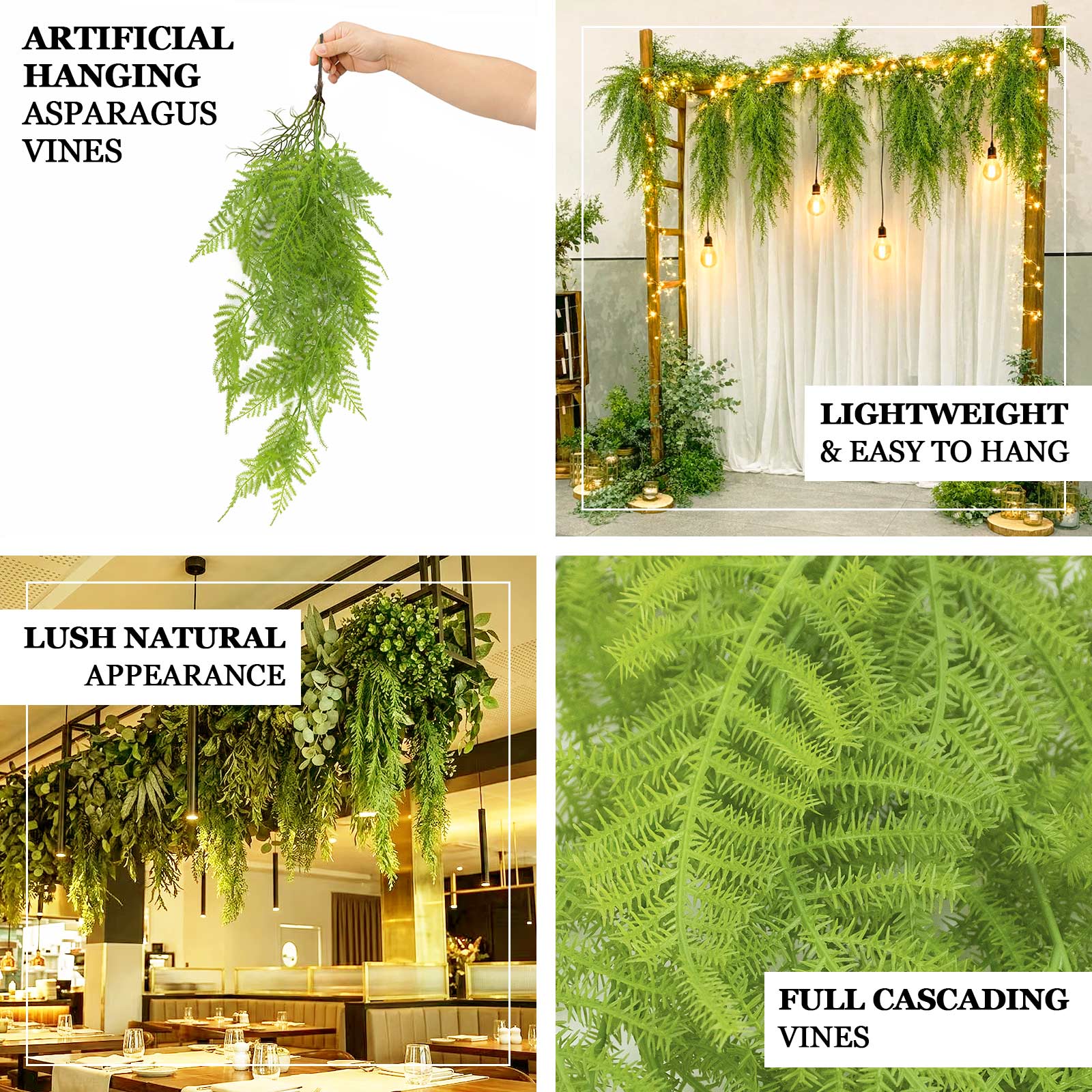 10 Pack Artificial Hanging Fern Bushes – 32" Asparagus Fern Trailing Plants for Green Wall, Vertical Garden & Vase Filler - Image 4