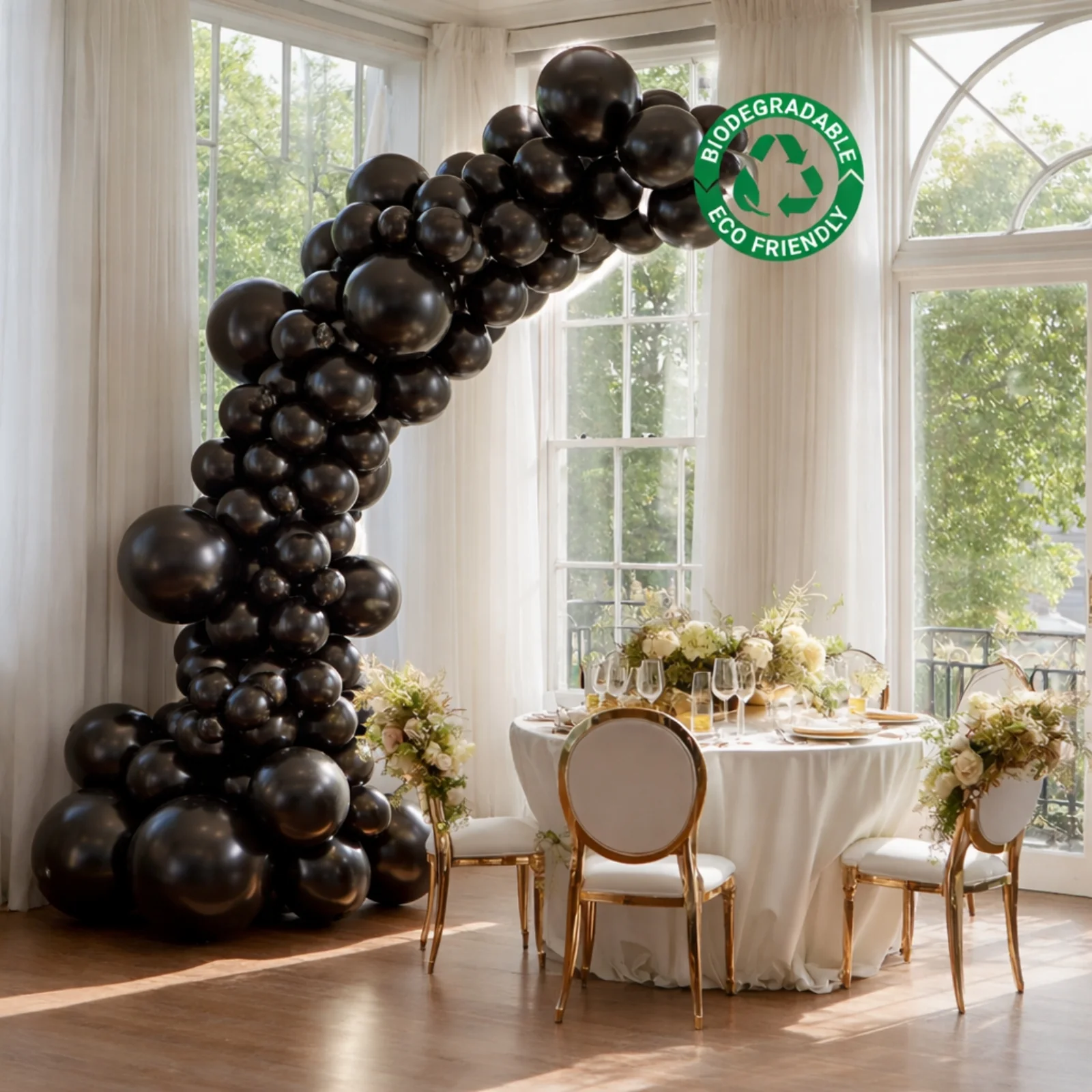 Set of 110 Black Balloon Garland Kit – Biodegradable Extra Strong Latex Balloons for Party Arch Décor
