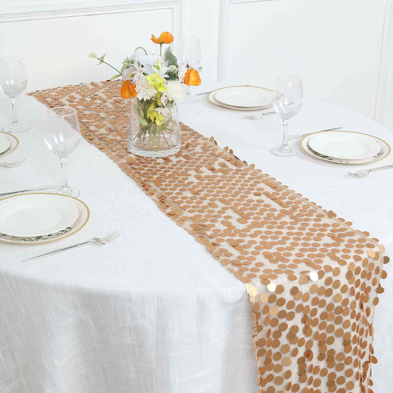 Big Payette Sequin 13"x108" Table Runner Matte Champagne - Dazzling Design - Image 10