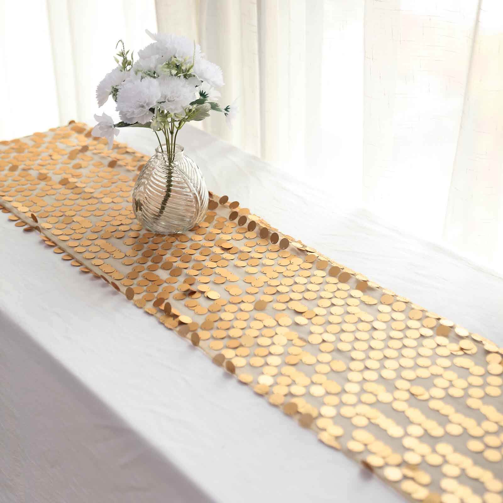 Big Payette Sequin 13"x108" Table Runner Matte Champagne - Dazzling Design - Image 2