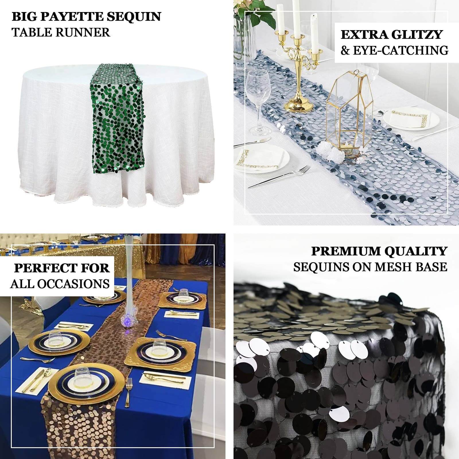 Big Payette Sequin 13"x108" Table Runner Matte Champagne - Dazzling Design - Image 4