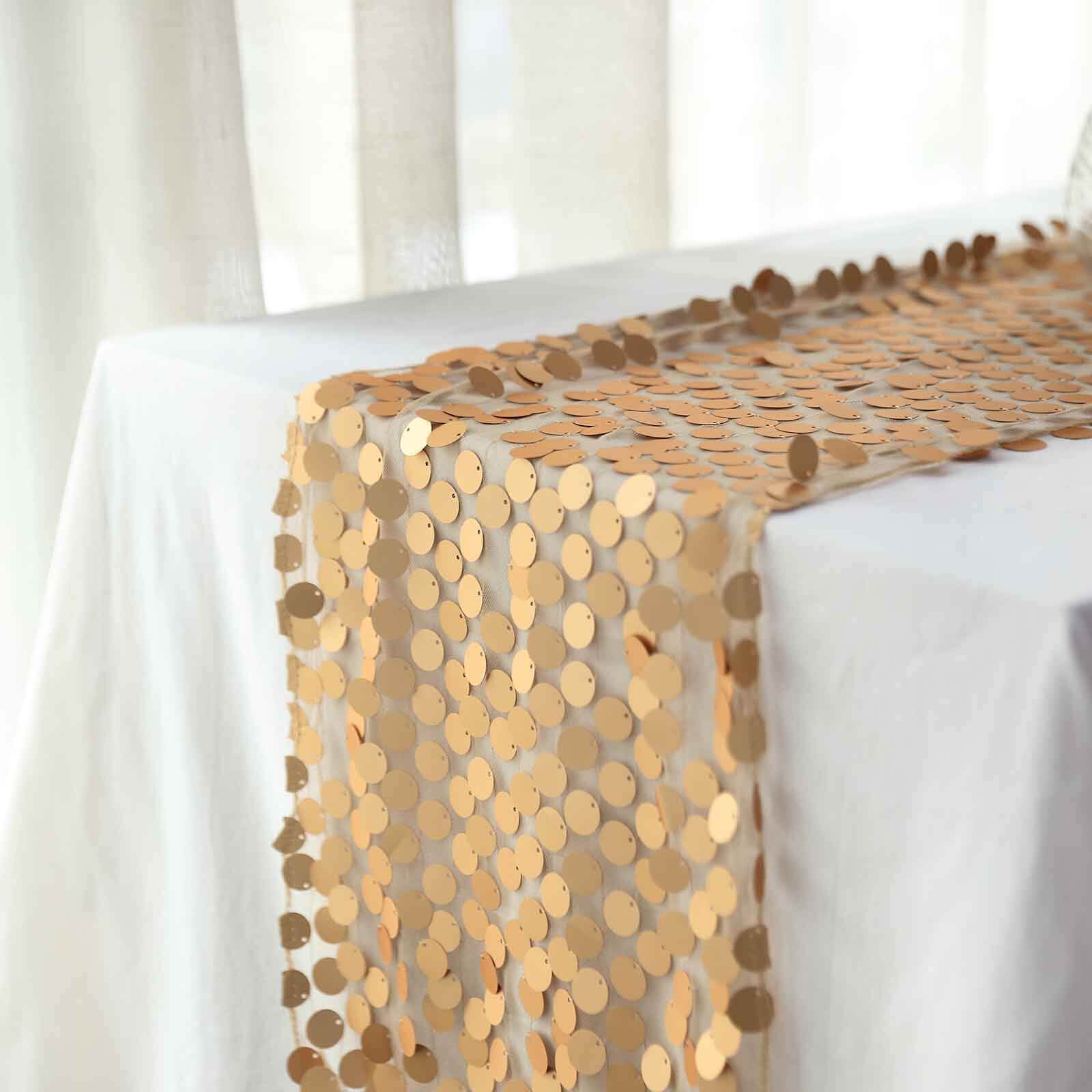 Big Payette Sequin 13"x108" Table Runner Matte Champagne - Dazzling Design - Image 6