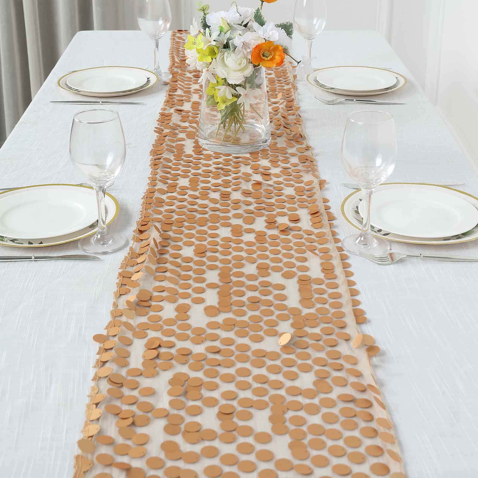 Big Payette Sequin 13"x108" Table Runner Matte Champagne - Dazzling Design - Image 7
