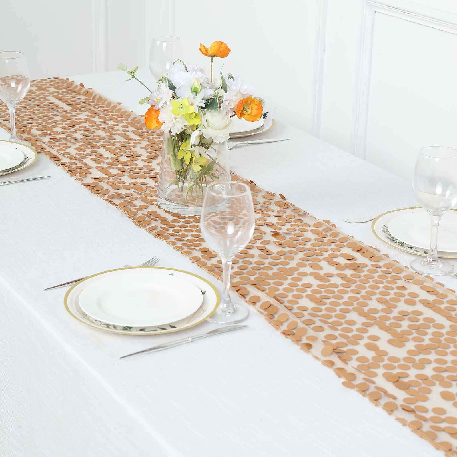 Big Payette Sequin 13"x108" Table Runner Matte Champagne - Dazzling Design - Image 8
