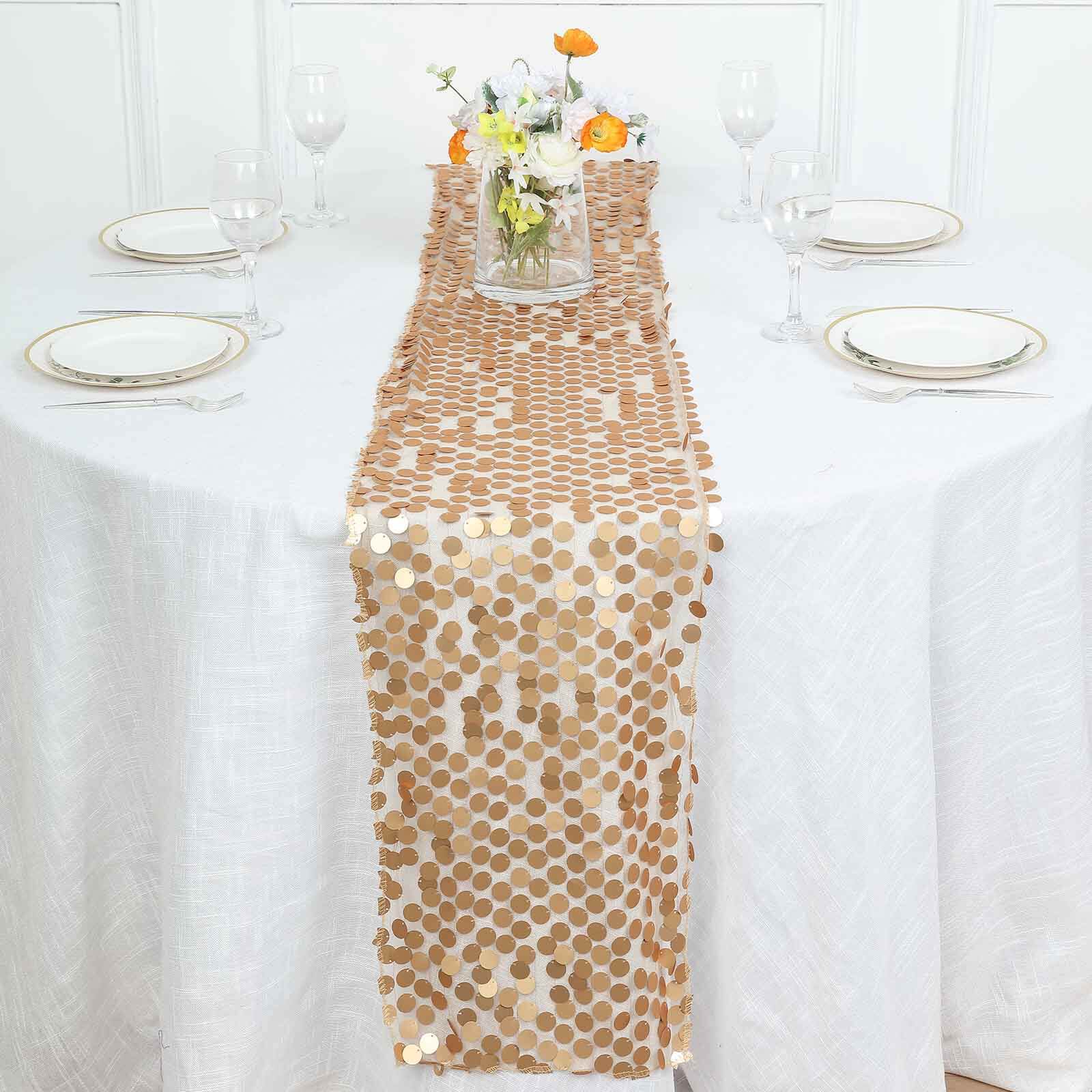Big Payette Sequin 13"x108" Table Runner Matte Champagne - Dazzling Design - Image 9