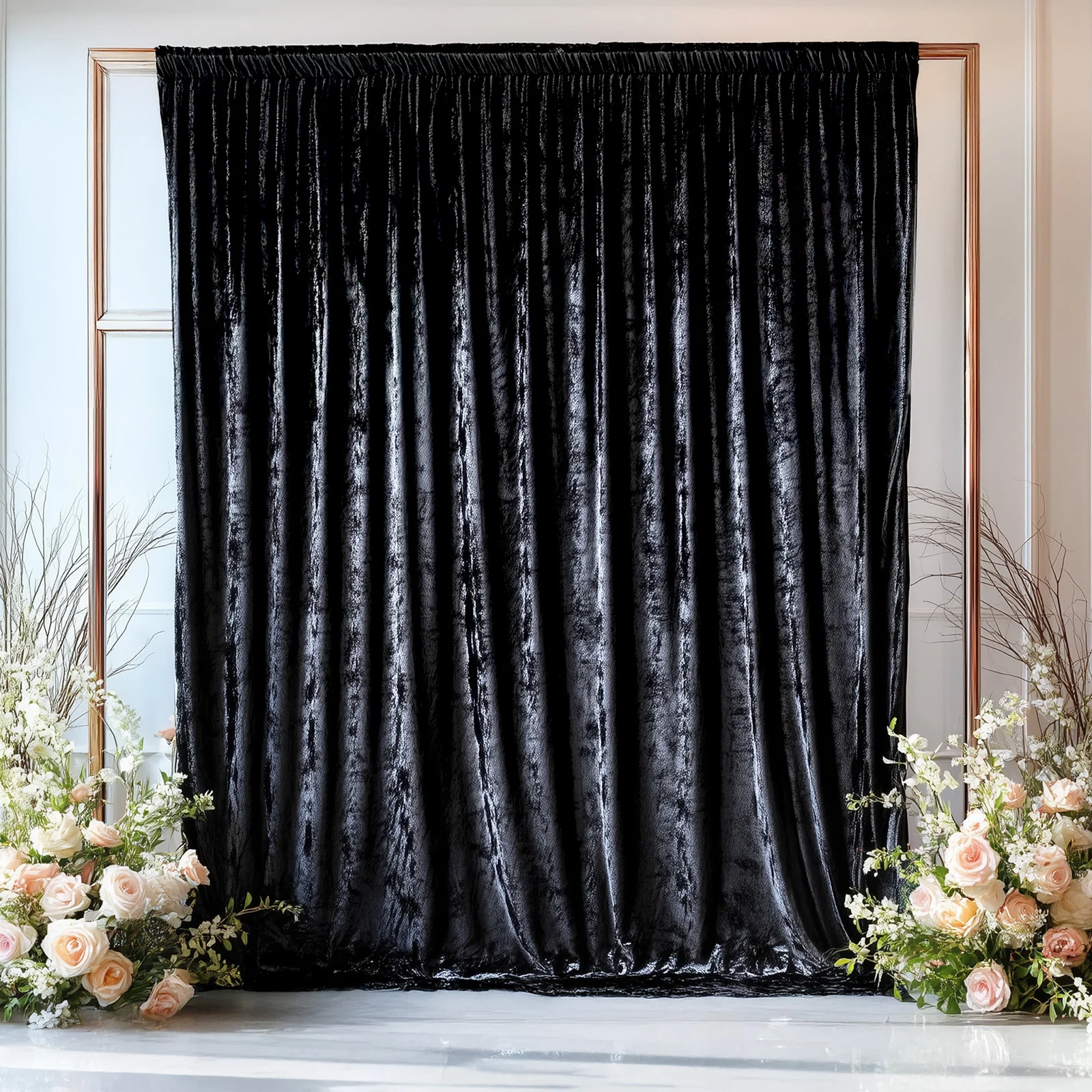 Black Crushed Velvet Backdrop Curtain – 5ft x 14ft Event Drape with Rod Pocket, Privacy Panel for Photo Booths & Events - Image 3