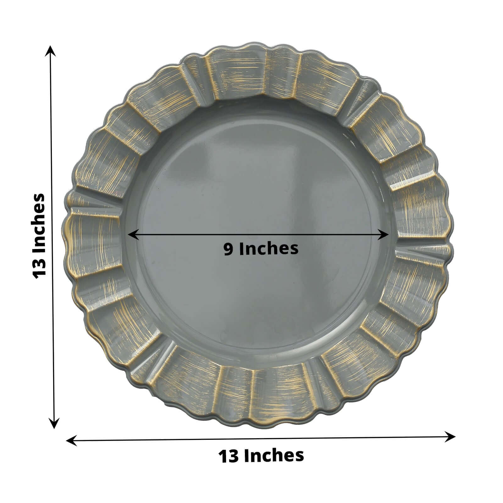 6-Pack Acrylic Plastic Round Charger Plates 13" in Charcoal Gray with Gold Brushed Wavy Scalloped Rim, Decorative Dinner Party Charger Tableware - Image 3