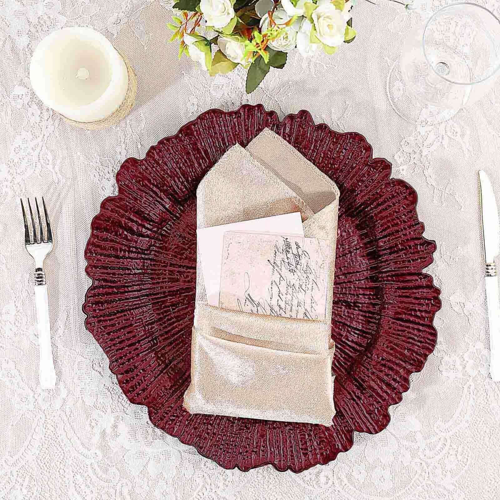 6-Pack Acrylic Plastic Round Charger Plates 13" in Burgundy with Reef Design, Dinner Charger Tableware - Image 2