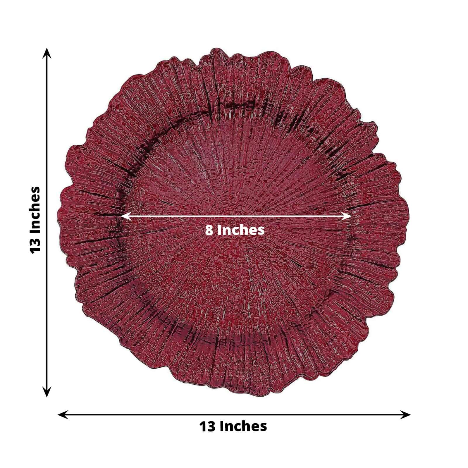 6-Pack Acrylic Plastic Round Charger Plates 13" in Burgundy with Reef Design, Dinner Charger Tableware - Image 3