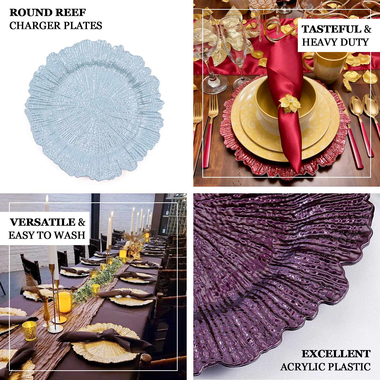 6-Pack Acrylic Plastic Round Charger Plates 13" in Burgundy with Reef Design, Dinner Charger Tableware - Image 4