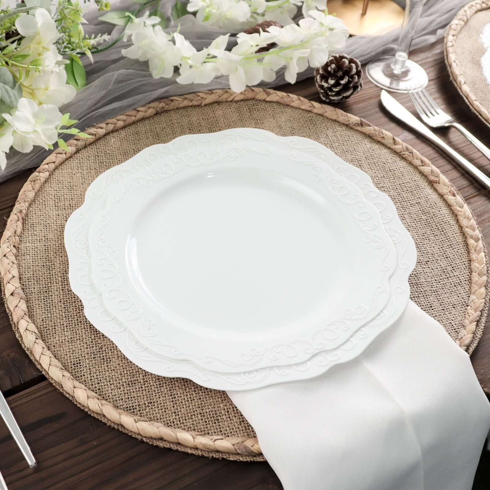 4-Pack Placemats Braided Edge Design Natural Burlap Jute Round - Rustic Farmhouse Style with Trim 15" - Image 2