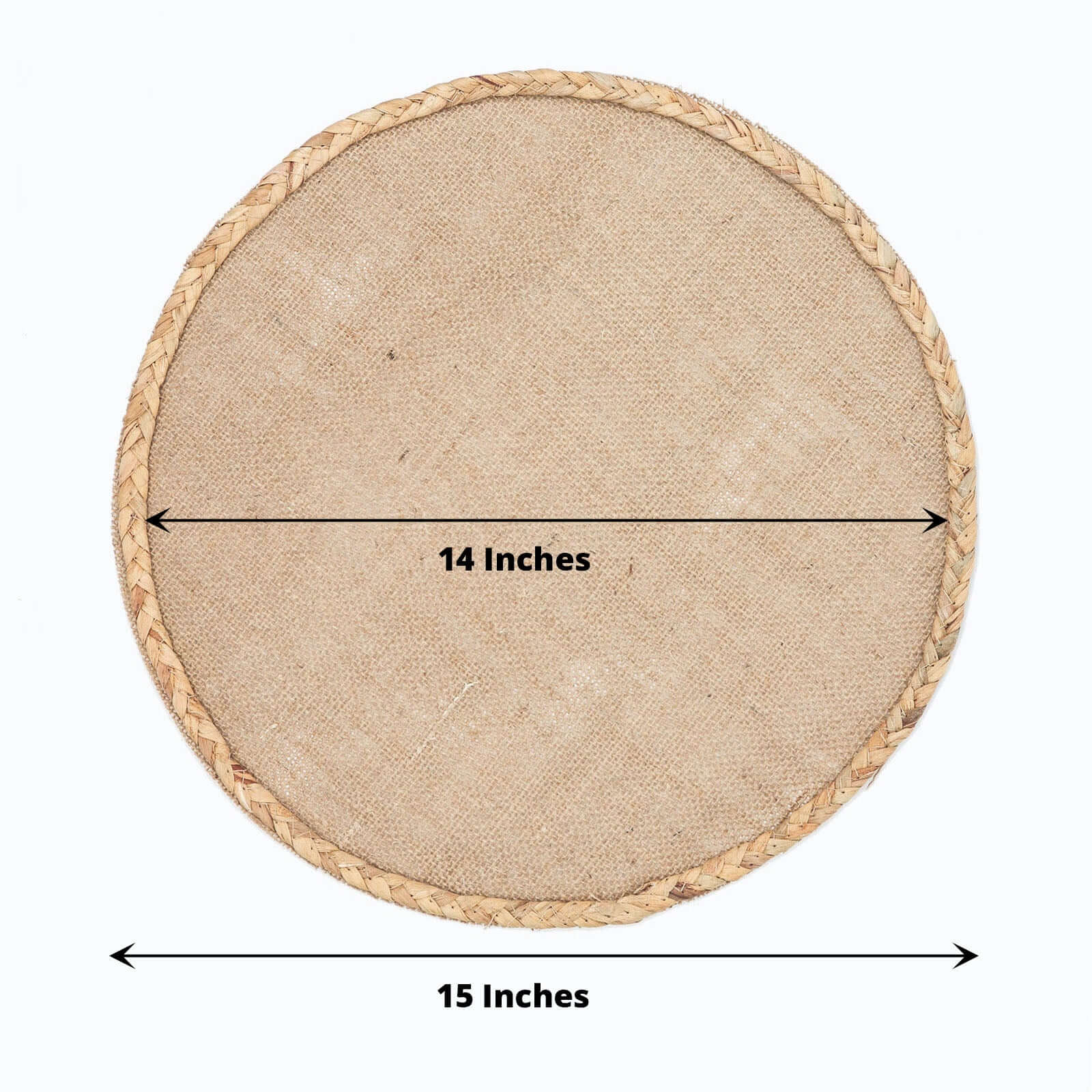 4-Pack Placemats Braided Edge Design Natural Burlap Jute Round - Rustic Farmhouse Style with Trim 15" - Image 3