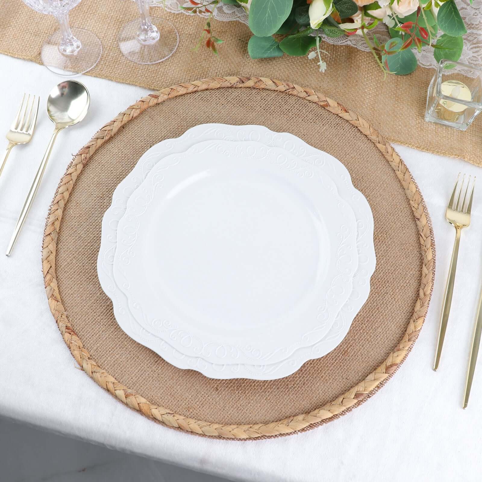 4-Pack Placemats Braided Edge Design Natural Burlap Jute Round - Rustic Farmhouse Style with Trim 15" - Image 7