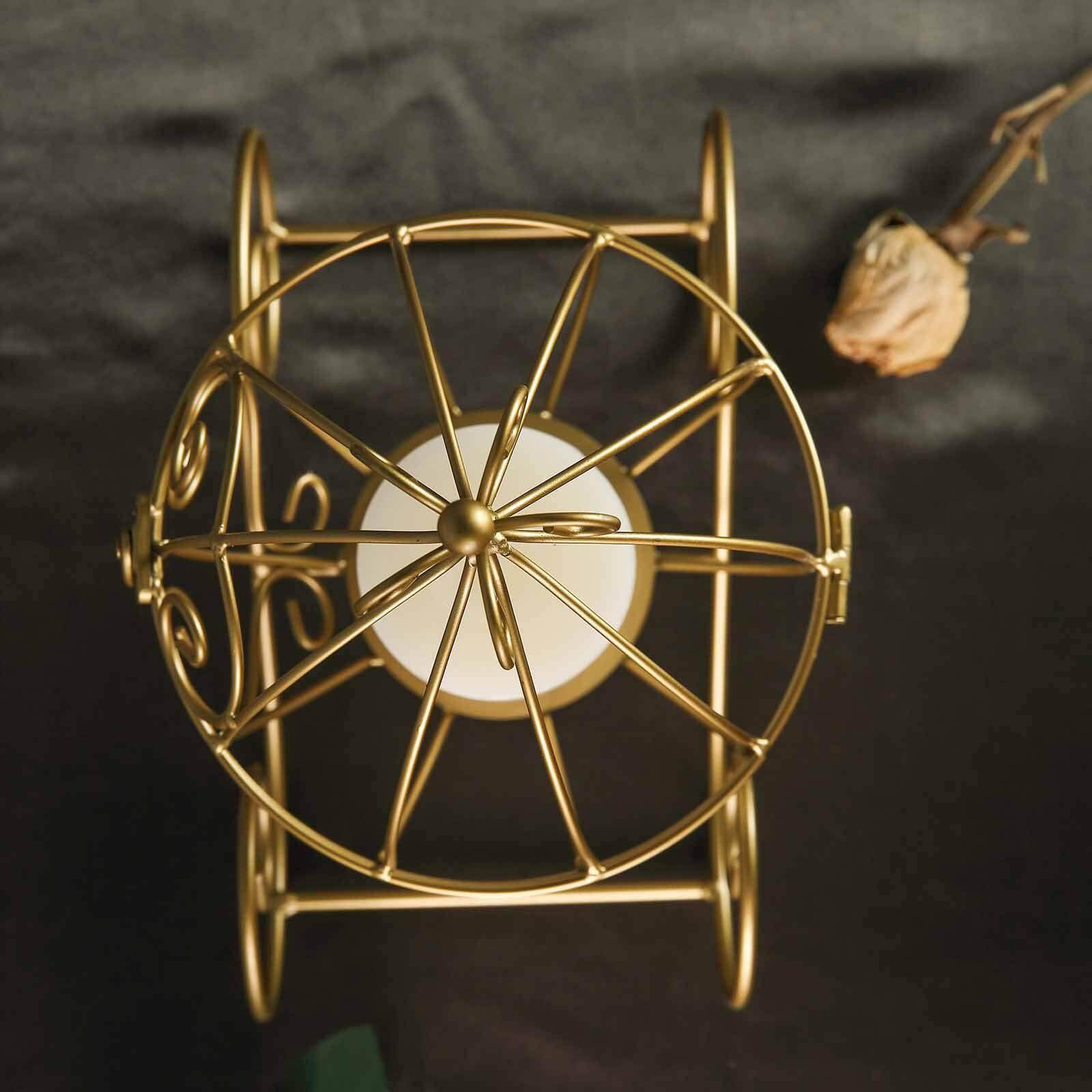 Candle Holder Gold Wrought Iron Cinderella Carriage Card Display - Wedding Table Accent 11" - Image 2