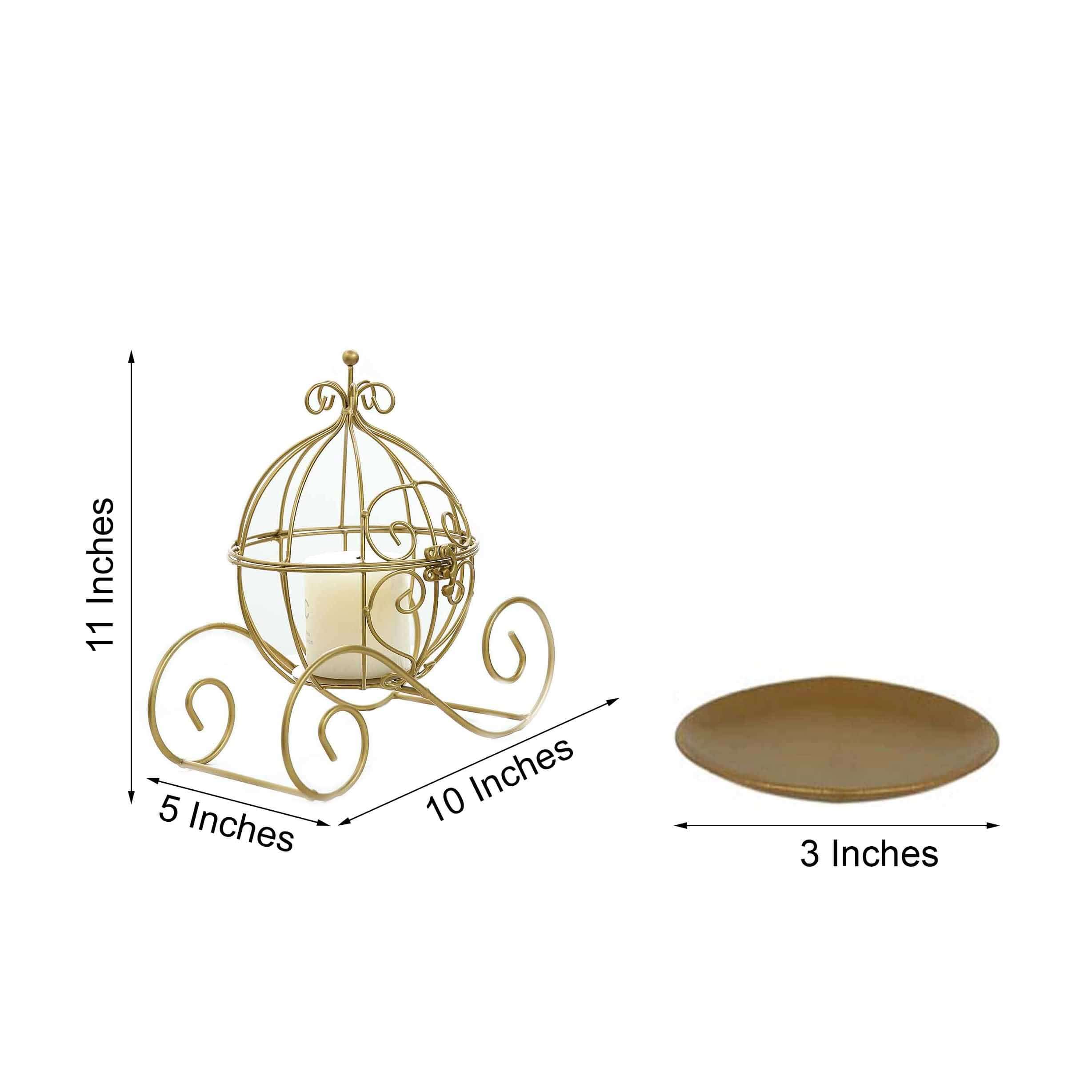 Candle Holder Gold Wrought Iron Cinderella Carriage Card Display - Wedding Table Accent 11" - Image 3