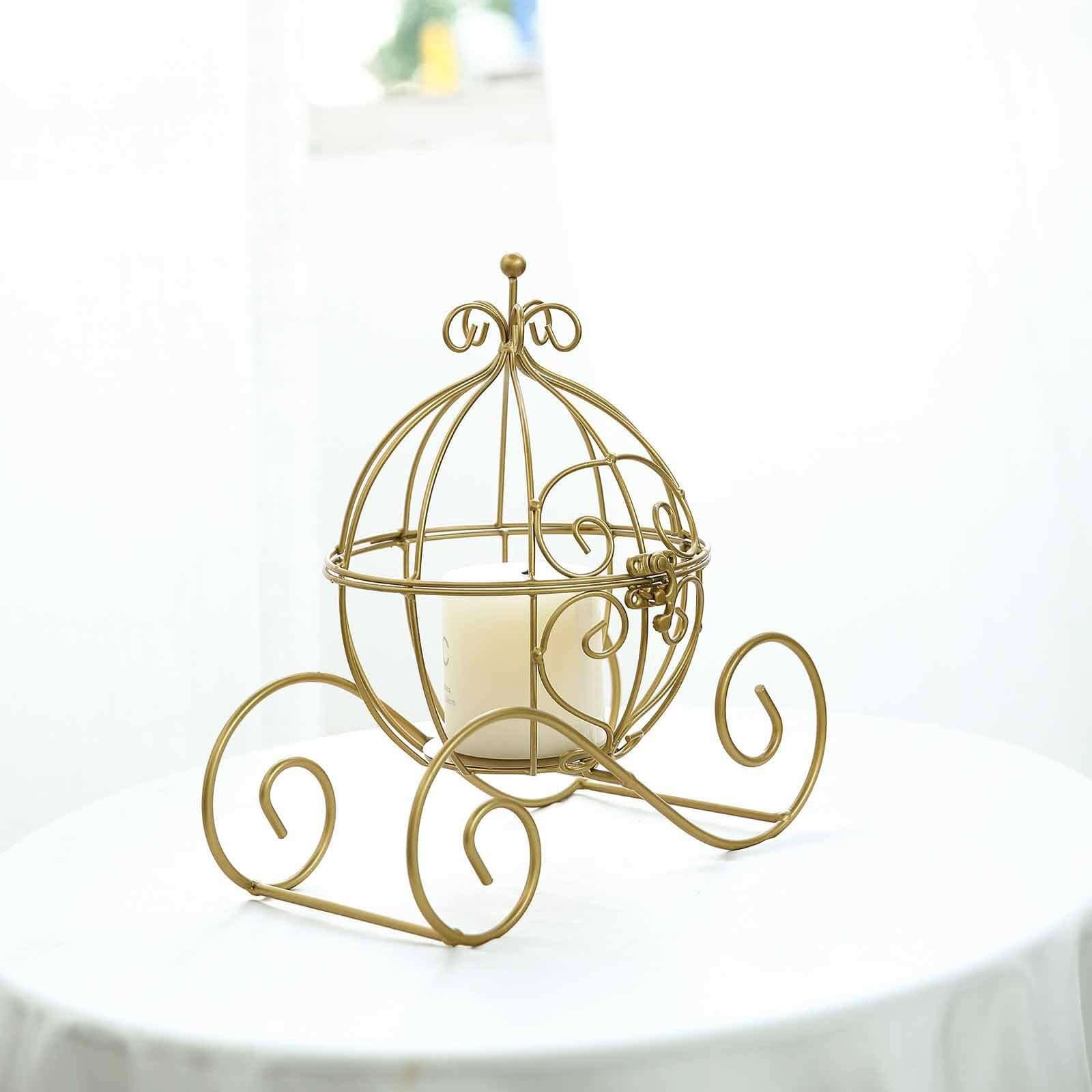 Candle Holder Gold Wrought Iron Cinderella Carriage Card Display - Wedding Table Accent 11" - Image 6
