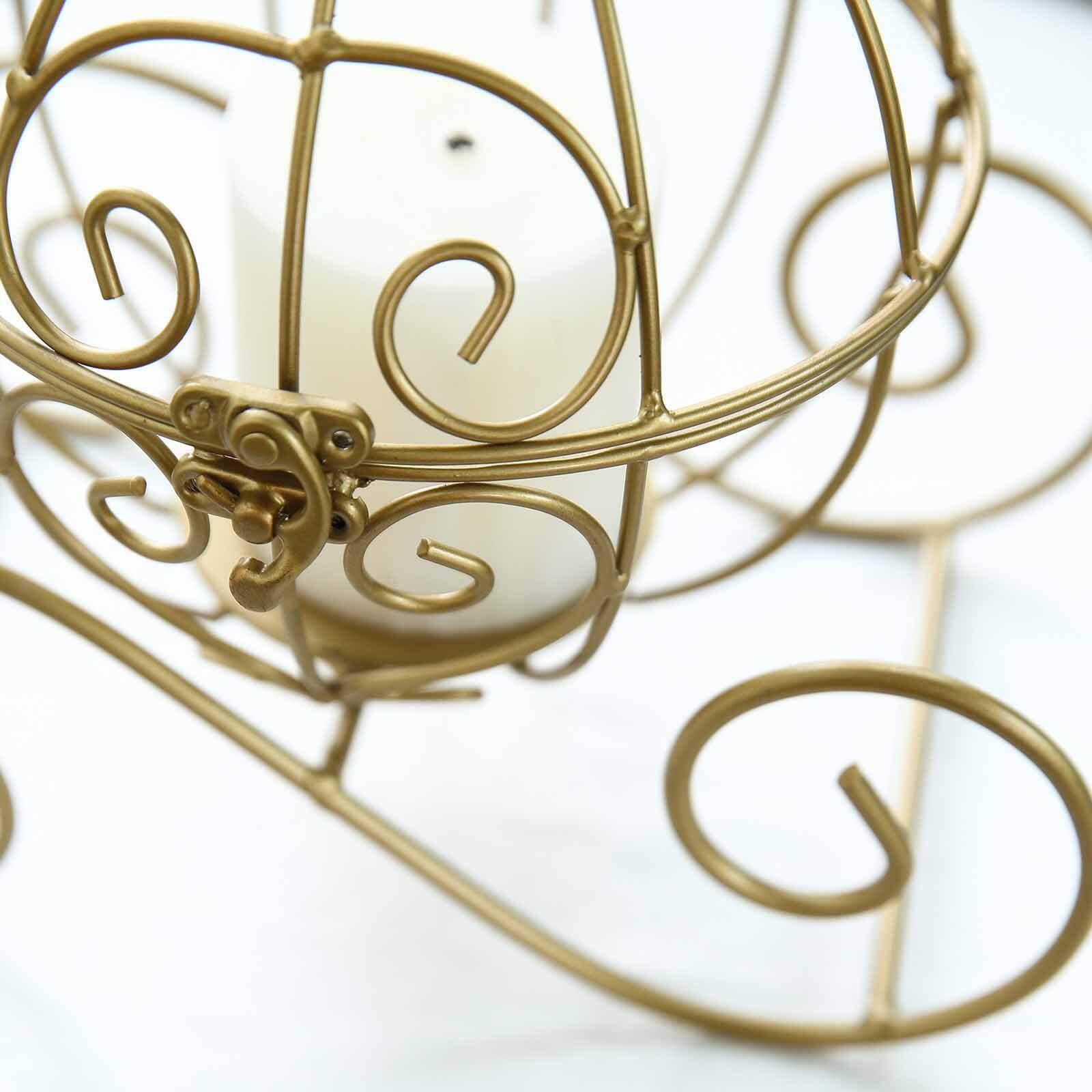 Candle Holder Gold Wrought Iron Cinderella Carriage Card Display - Wedding Table Accent 11" - Image 7