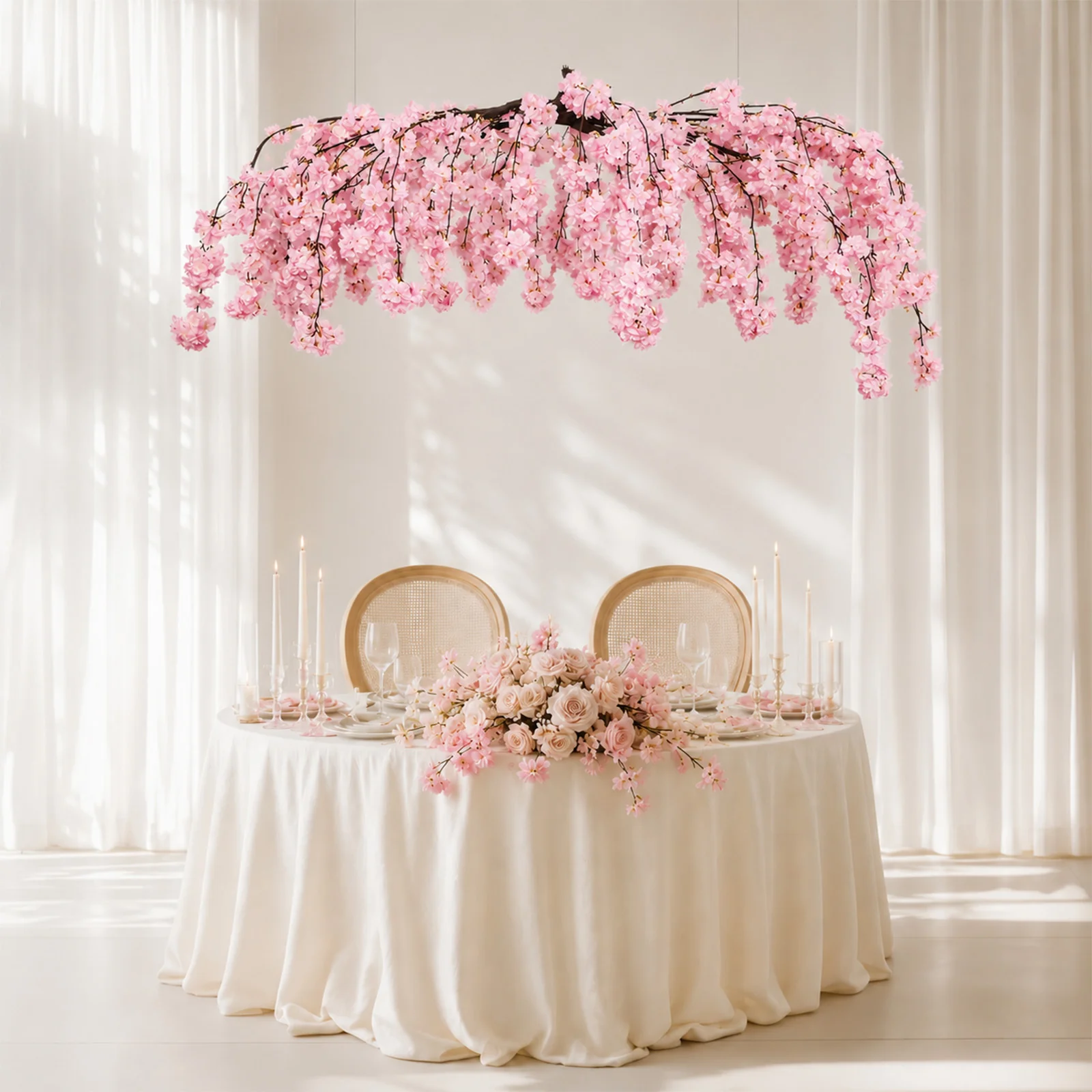 Cherry Blossom Hanging Floral Chandelier 60" Blush – Artificial Silk Flower Ceiling Canopy with Interchangeable Branches - Image 6