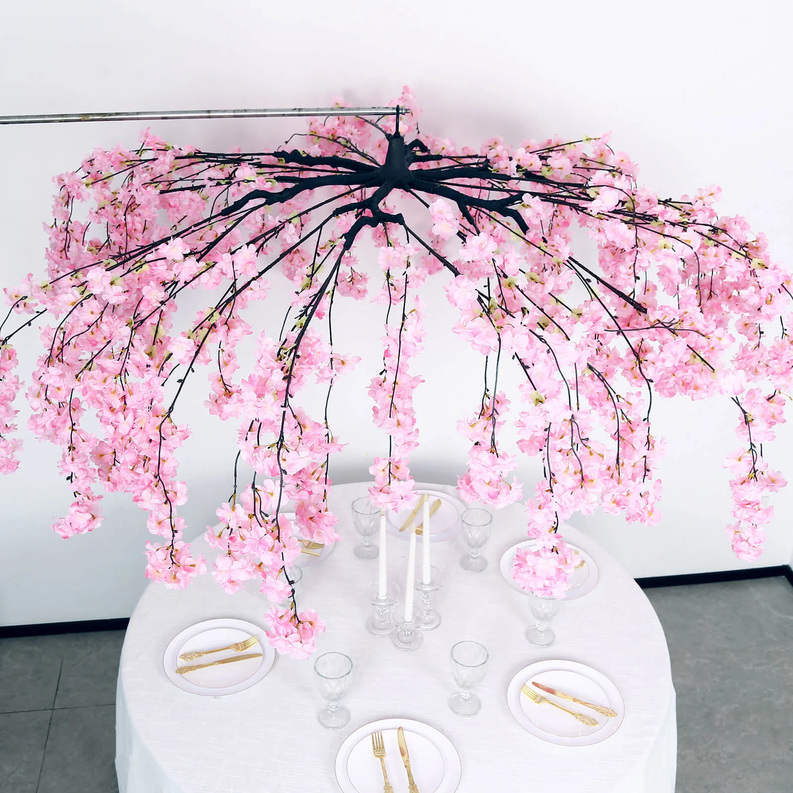Cherry Blossom Hanging Floral Chandelier 60" Blush – Artificial Silk Flower Ceiling Canopy with Interchangeable Branches - Image 7