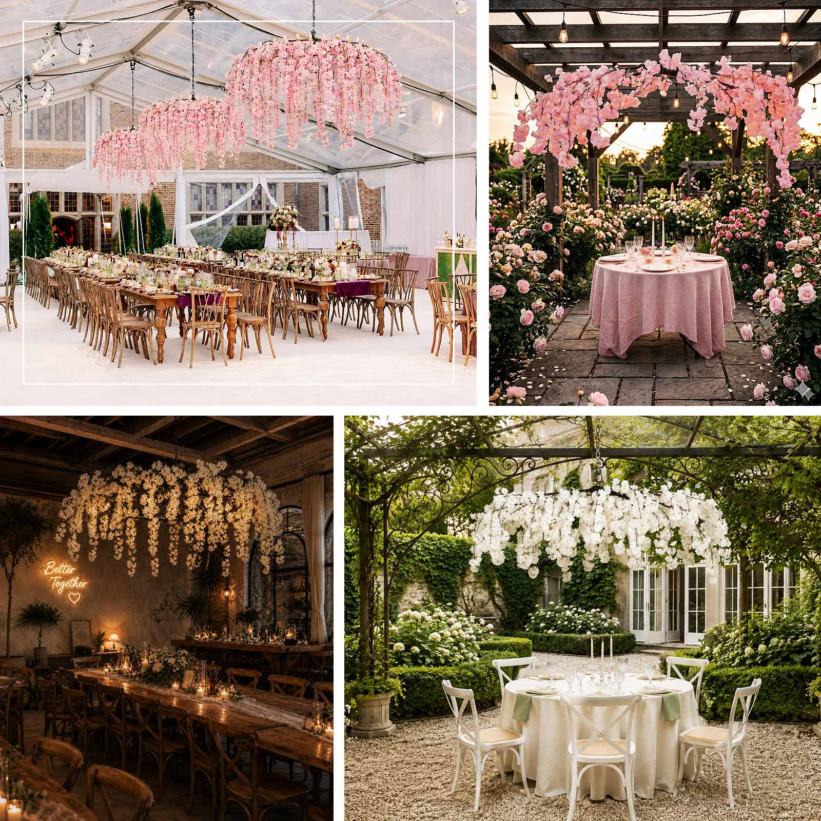 Cherry Blossom Hanging Floral Chandelier 60" Blush – Artificial Silk Flower Ceiling Canopy with Interchangeable Branches - Image 4