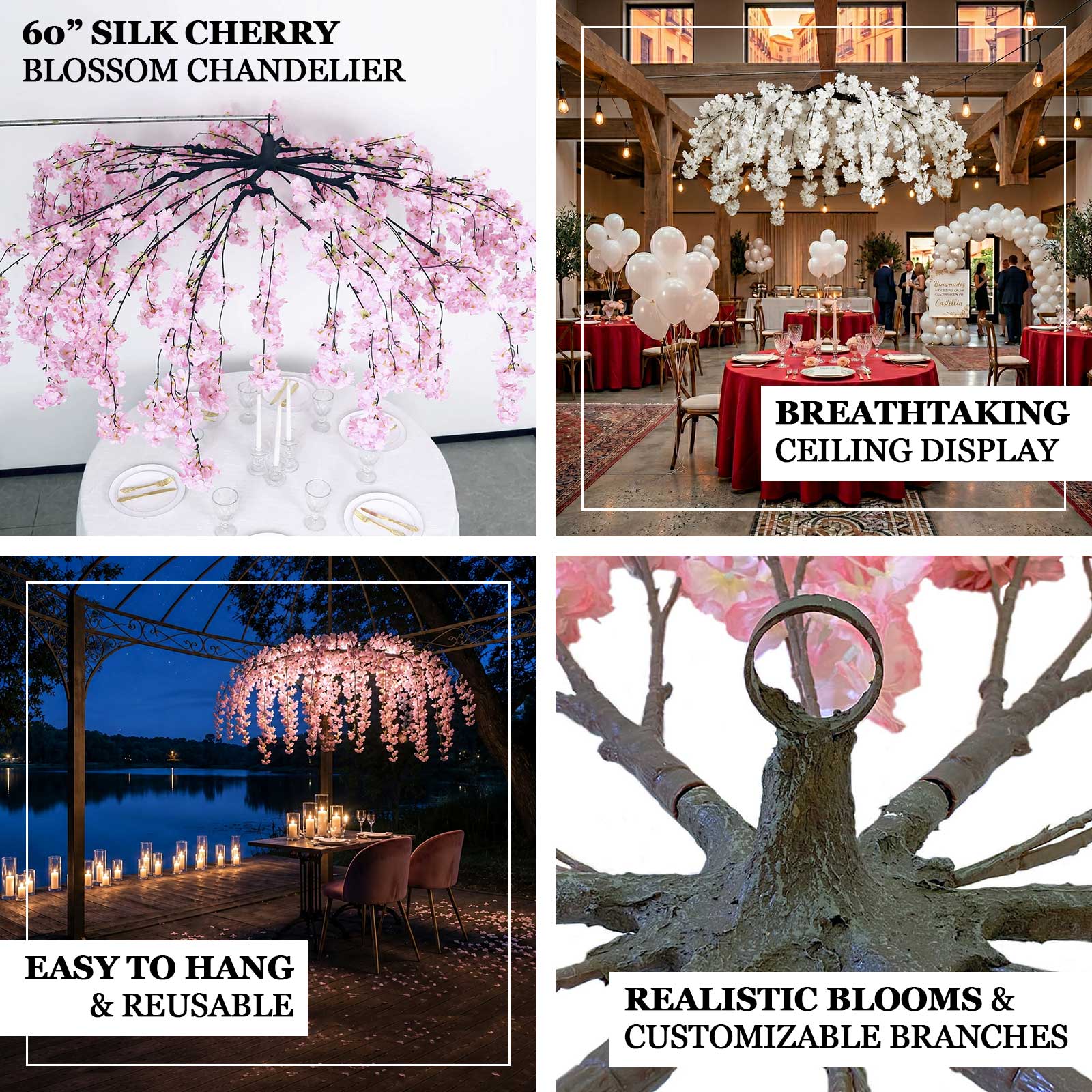 Cherry Blossom Hanging Floral Chandelier 60" Blush – Artificial Silk Flower Ceiling Canopy with Interchangeable Branches - Image 5
