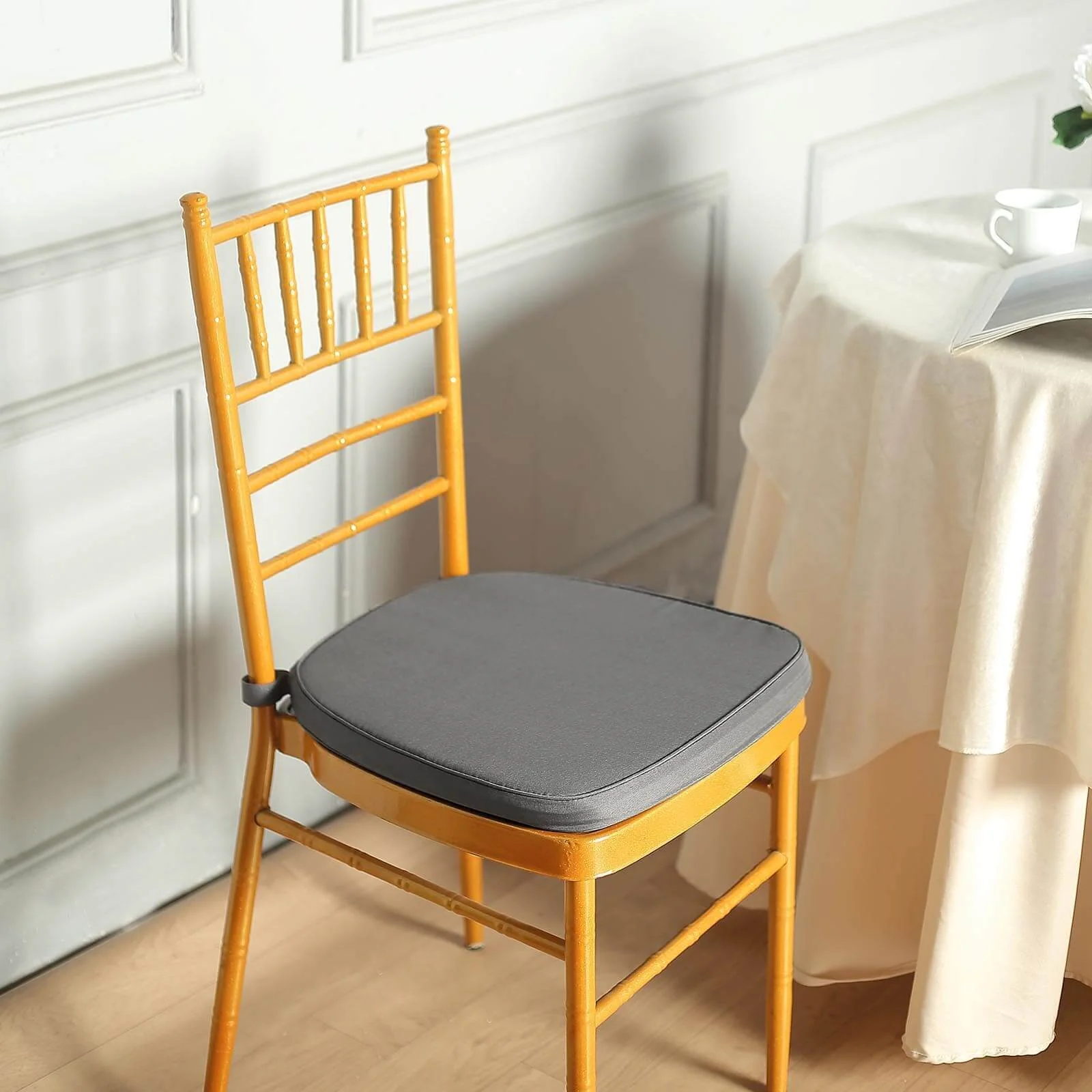 Chiavari Chair Cushion with 1.5" Thick Memory Foam and Ties Charcoal Gray - Stylish Removable Cover for Comfort - Image 2
