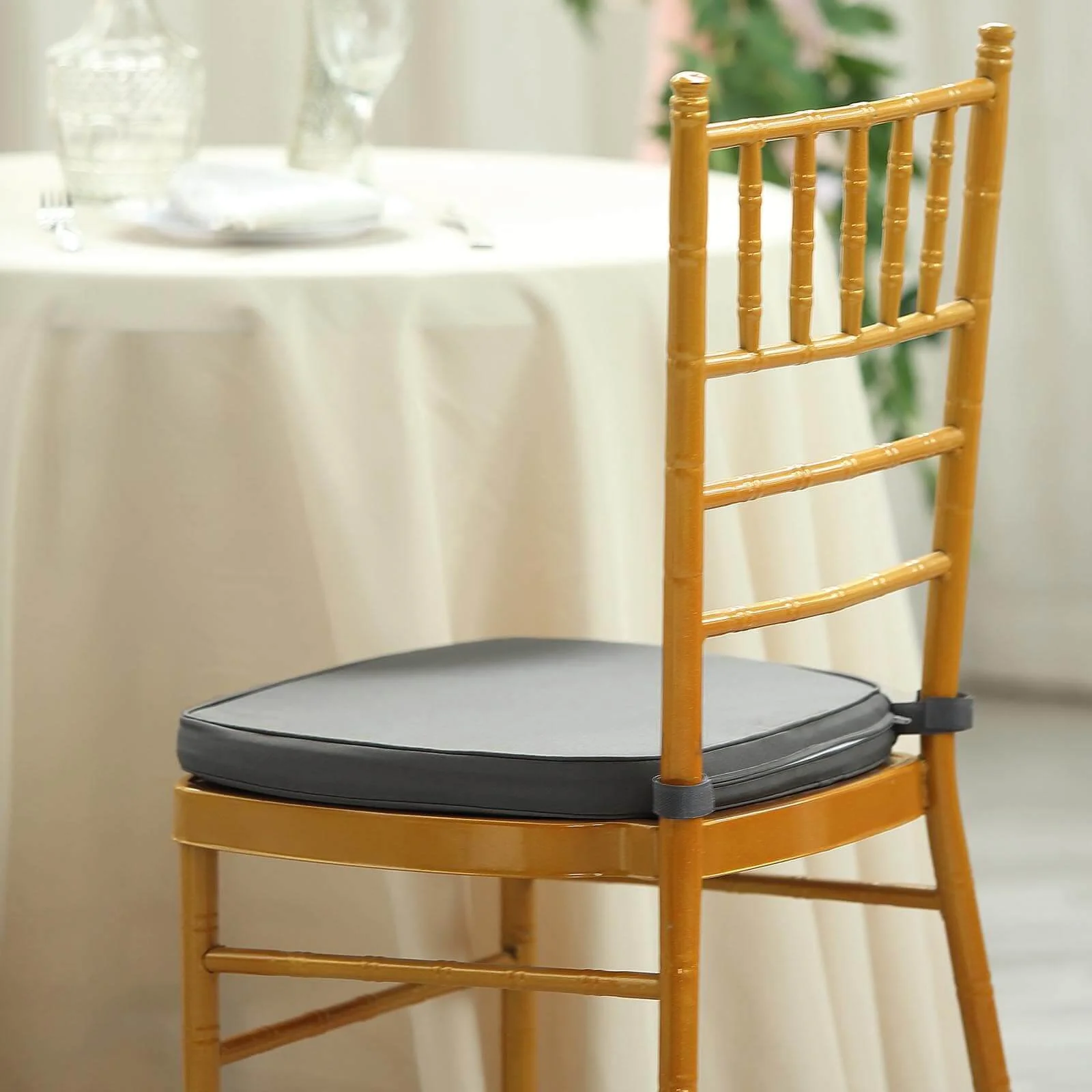 Chiavari Chair Cushion with 1.5" Thick Memory Foam and Ties Charcoal Gray - Stylish Removable Cover for Comfort - Image 7