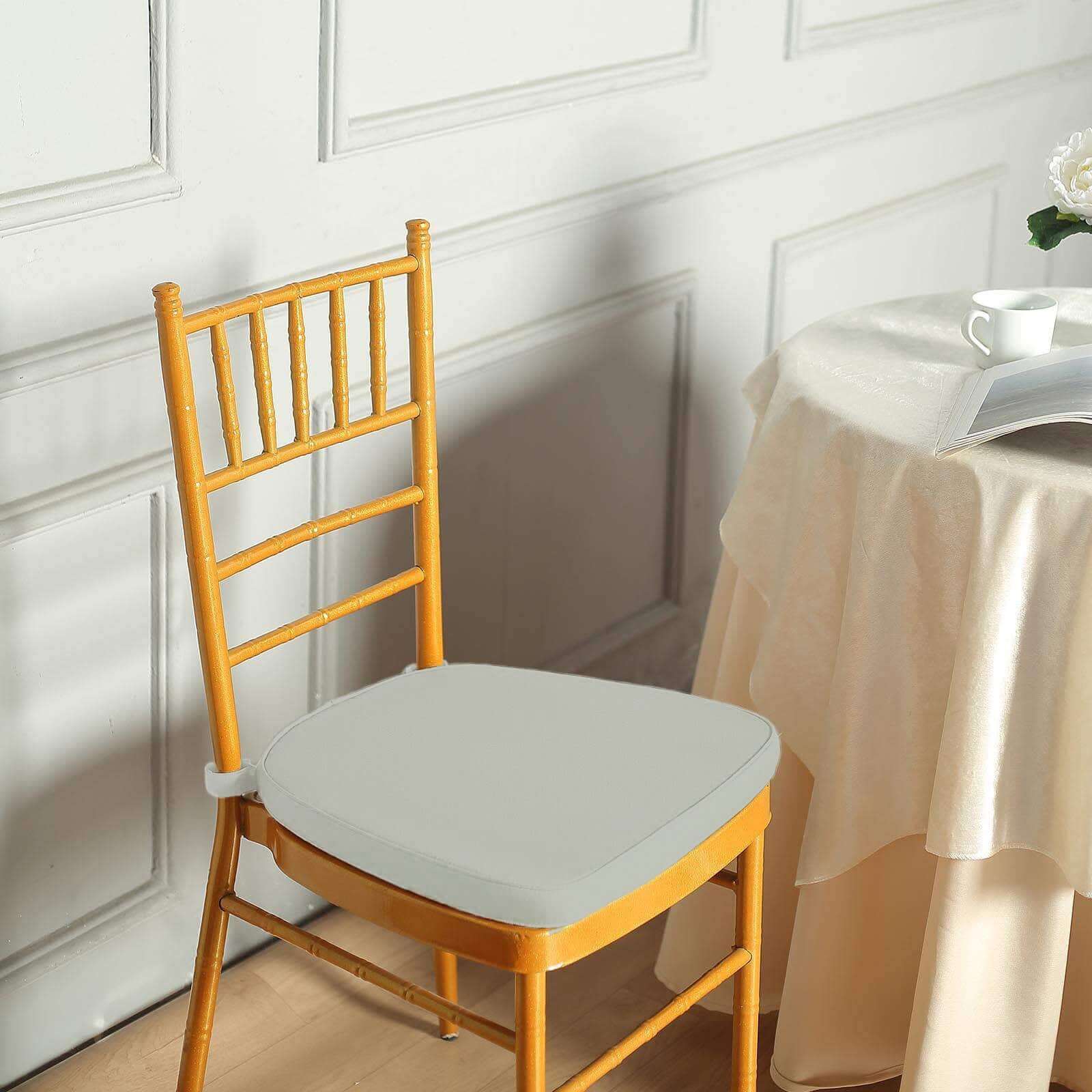 Chiavari Chair Cushion with 1.5" Thick Memory Foam and Ties Silver - Stylish Removable Cover for Comfort - Image 6