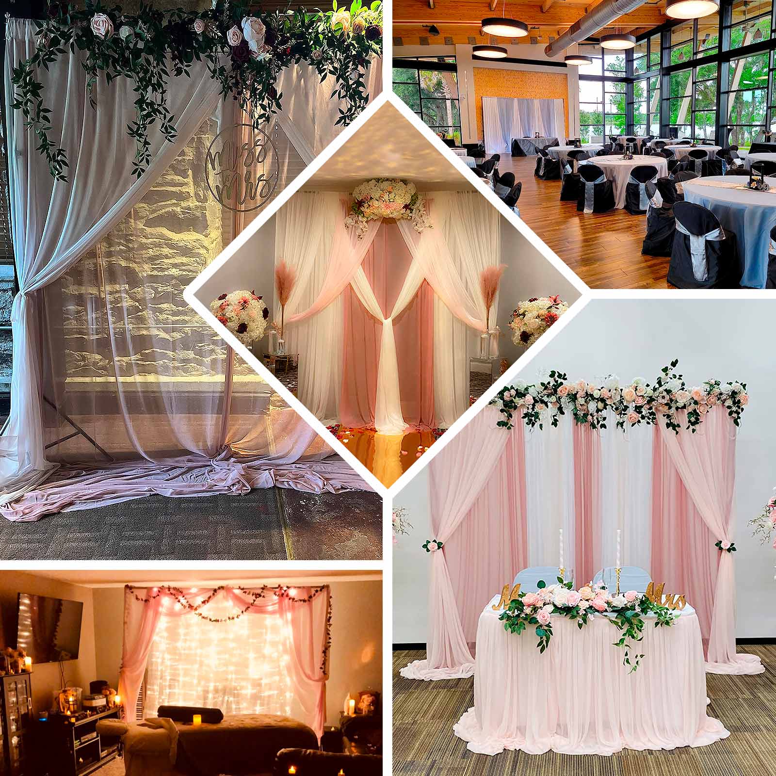 Navy Blue Chiffon Polyester Event Curtain Drapes, Dual Layer Divider Backdrop Curtain Panels with Rod Pockets - 10ftx10ft - Image 5