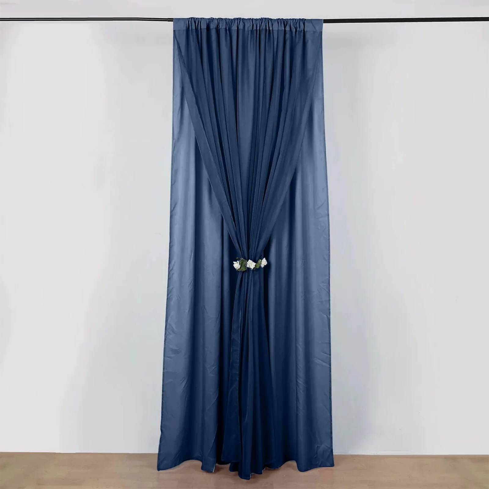 Navy Blue Chiffon Polyester Event Curtain Drapes, Dual Layer Divider Backdrop Curtain Panels with Rod Pockets - 10ftx10ft - Image 8