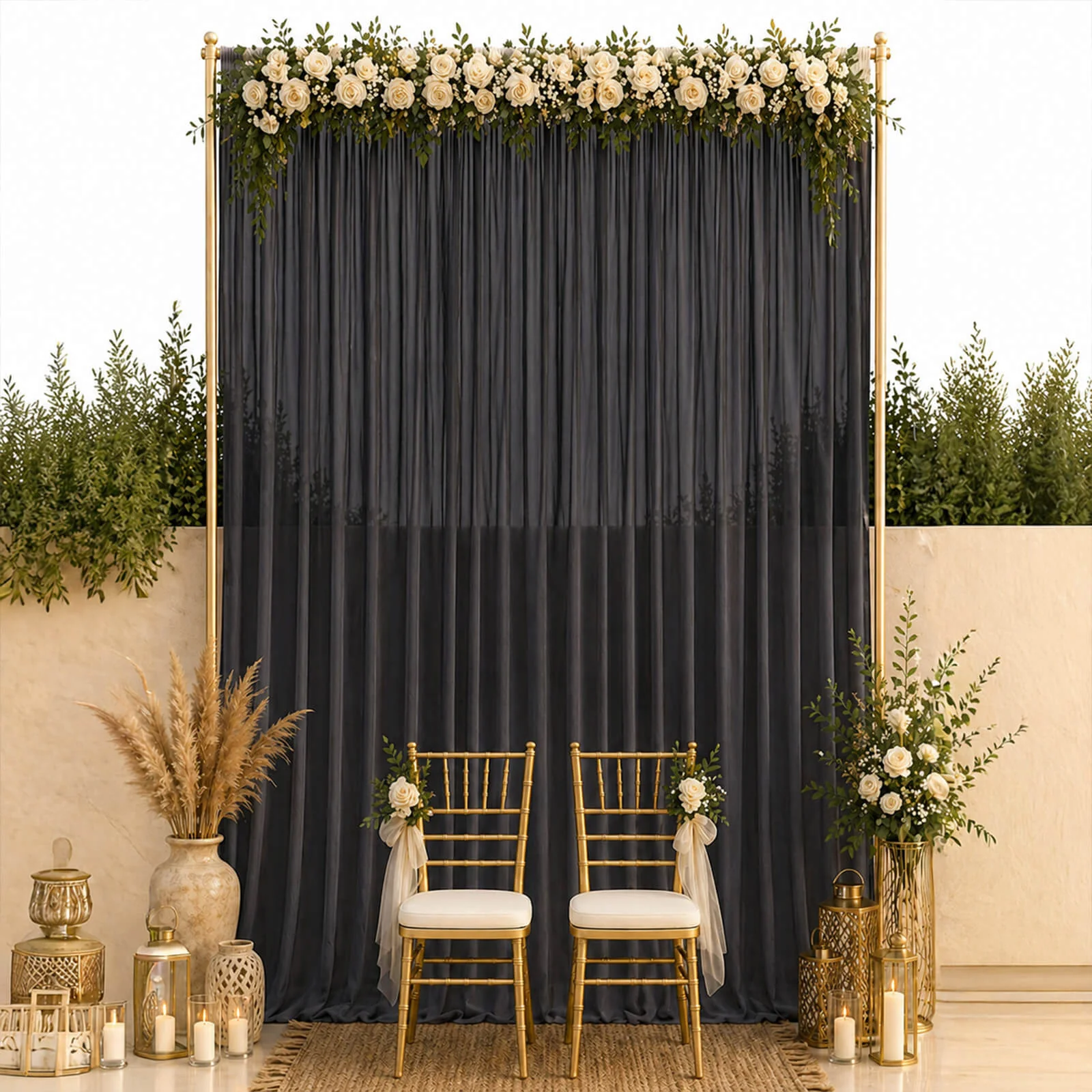 10ft x 14ft Chiffon Backdrop Curtain Panel – Black Durable Flame Resistant Sheer Draping Fabric with Rod Pocket - Image 3
