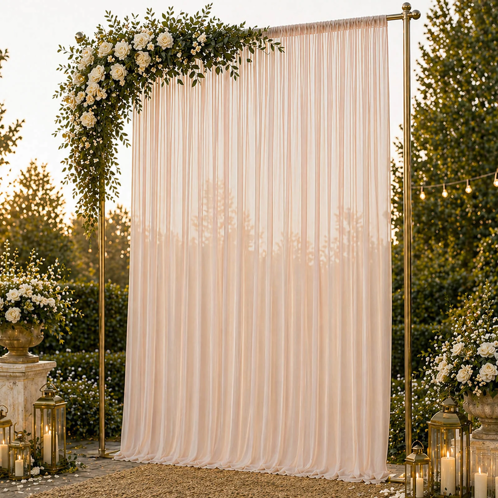 10ft x 14ft Chiffon Backdrop Curtain Panel – Blush Durable Flame Resistant Sheer Draping Fabric with Rod Pocket
