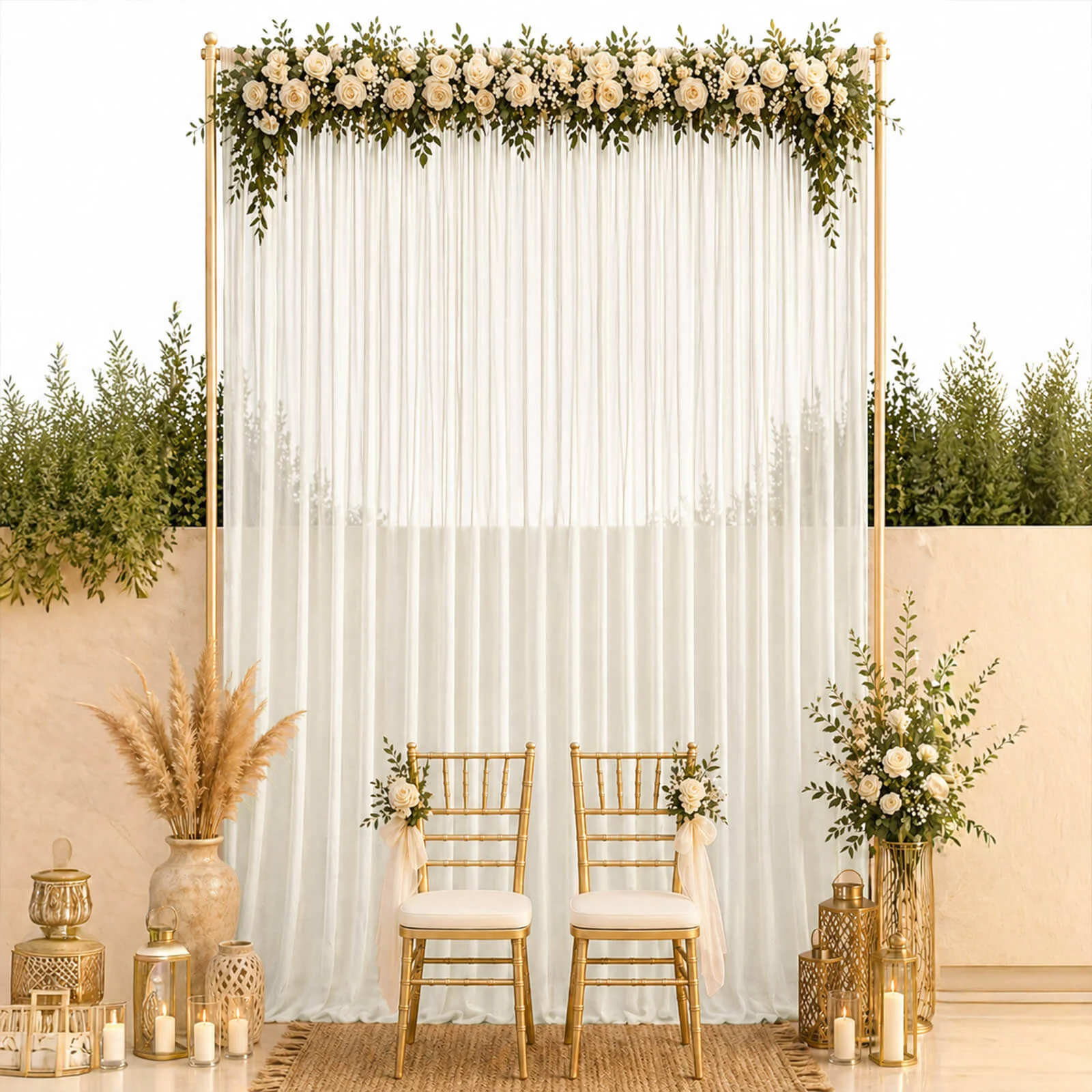 10ft x 14ft Chiffon Backdrop Curtain Panel – Ivory Durable Flame Resistant Sheer Draping Fabric with Rod Pocket - Image 3