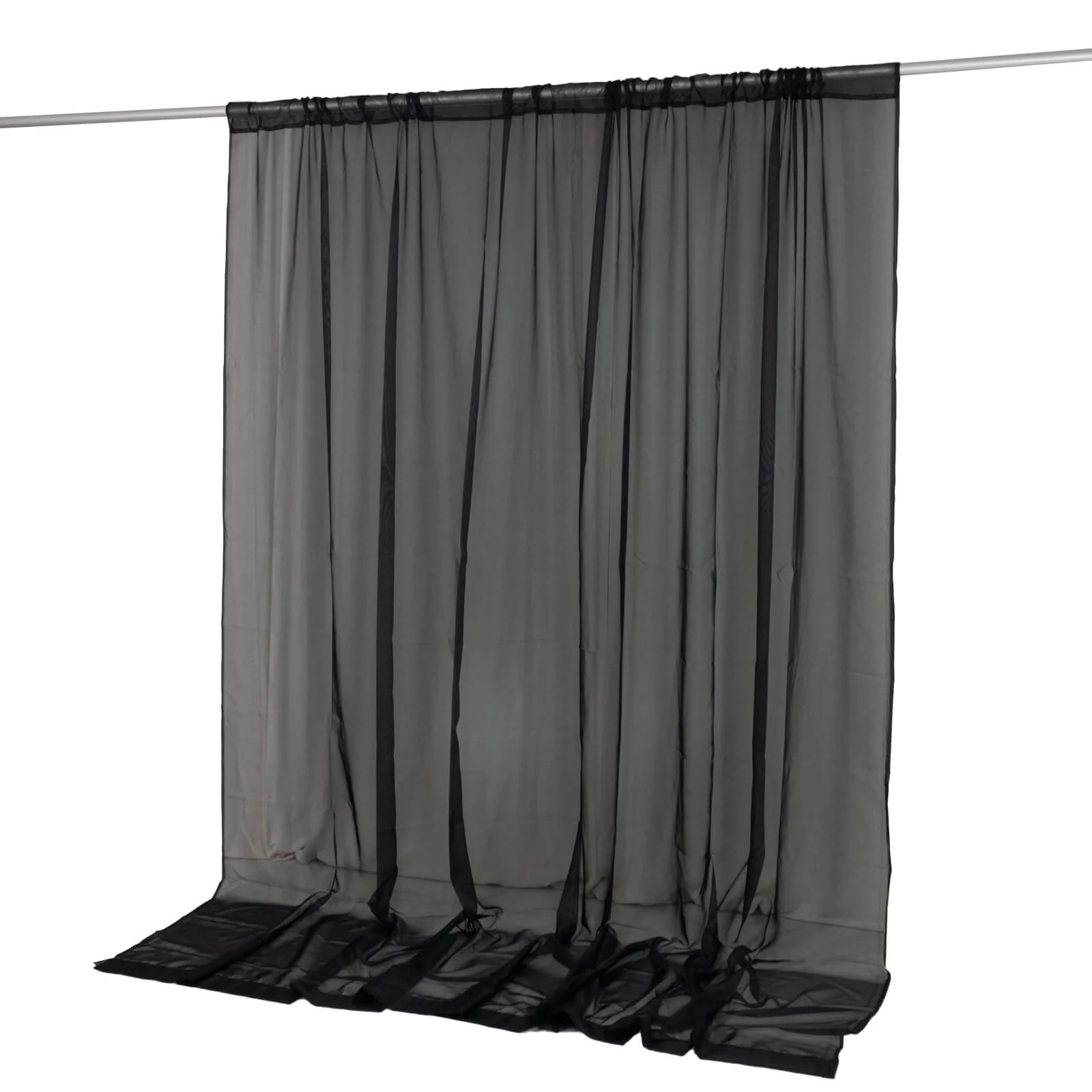 10ft x 10ft Chiffon Backdrop Curtain Panel – Black Durable Flame Resistant Sheer Draping Fabric with Rod Pocket - Image 2