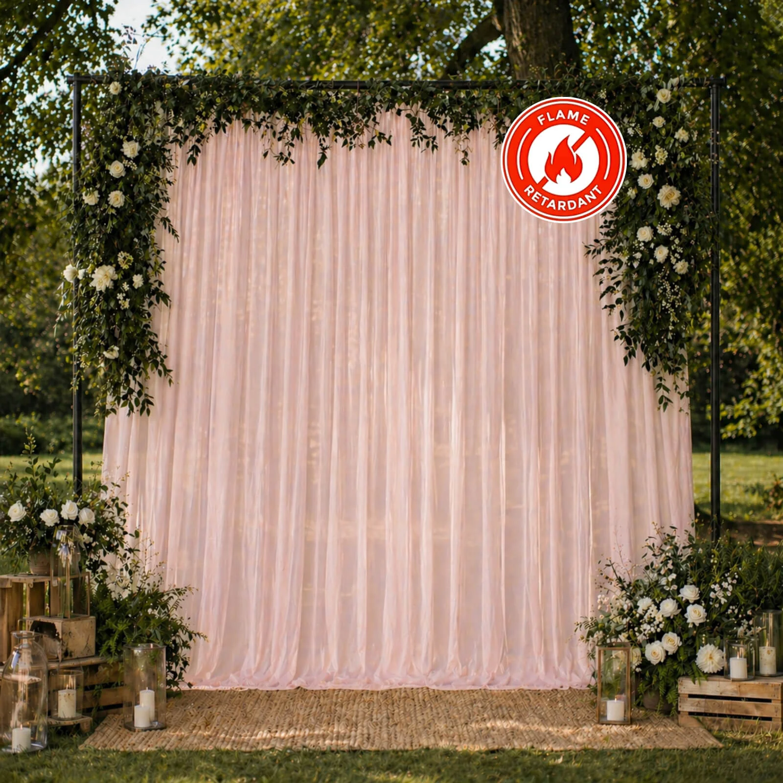 10ft x 10ft Chiffon Backdrop Curtain Panel – Blush Durable Flame Resistant Sheer Draping Fabric with Rod Pocket