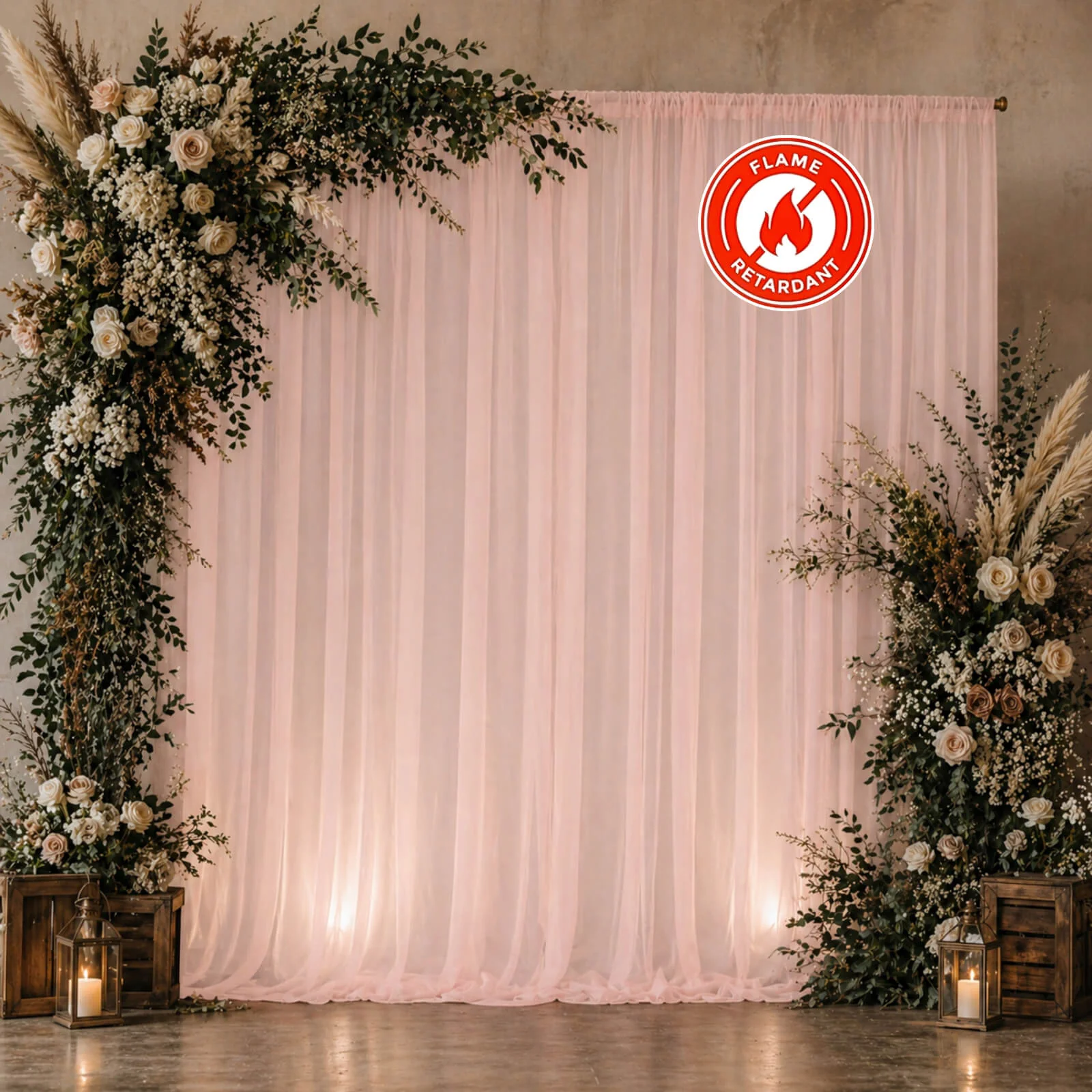 10ft x 10ft Chiffon Backdrop Curtain Panel – Blush Durable Flame Resistant Sheer Draping Fabric with Rod Pocket - Image 3