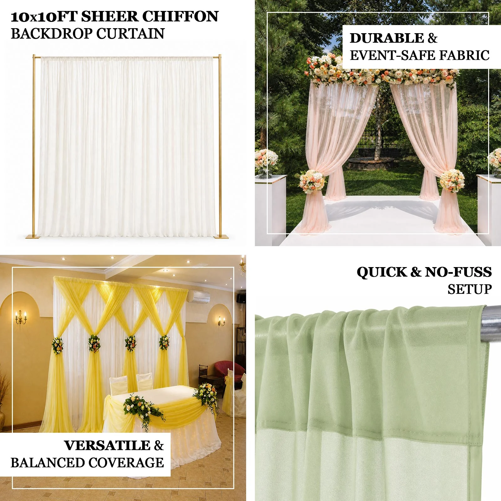 10ft x 10ft Chiffon Backdrop Curtain Panel – Blush Durable Flame Resistant Sheer Draping Fabric with Rod Pocket - Image 4