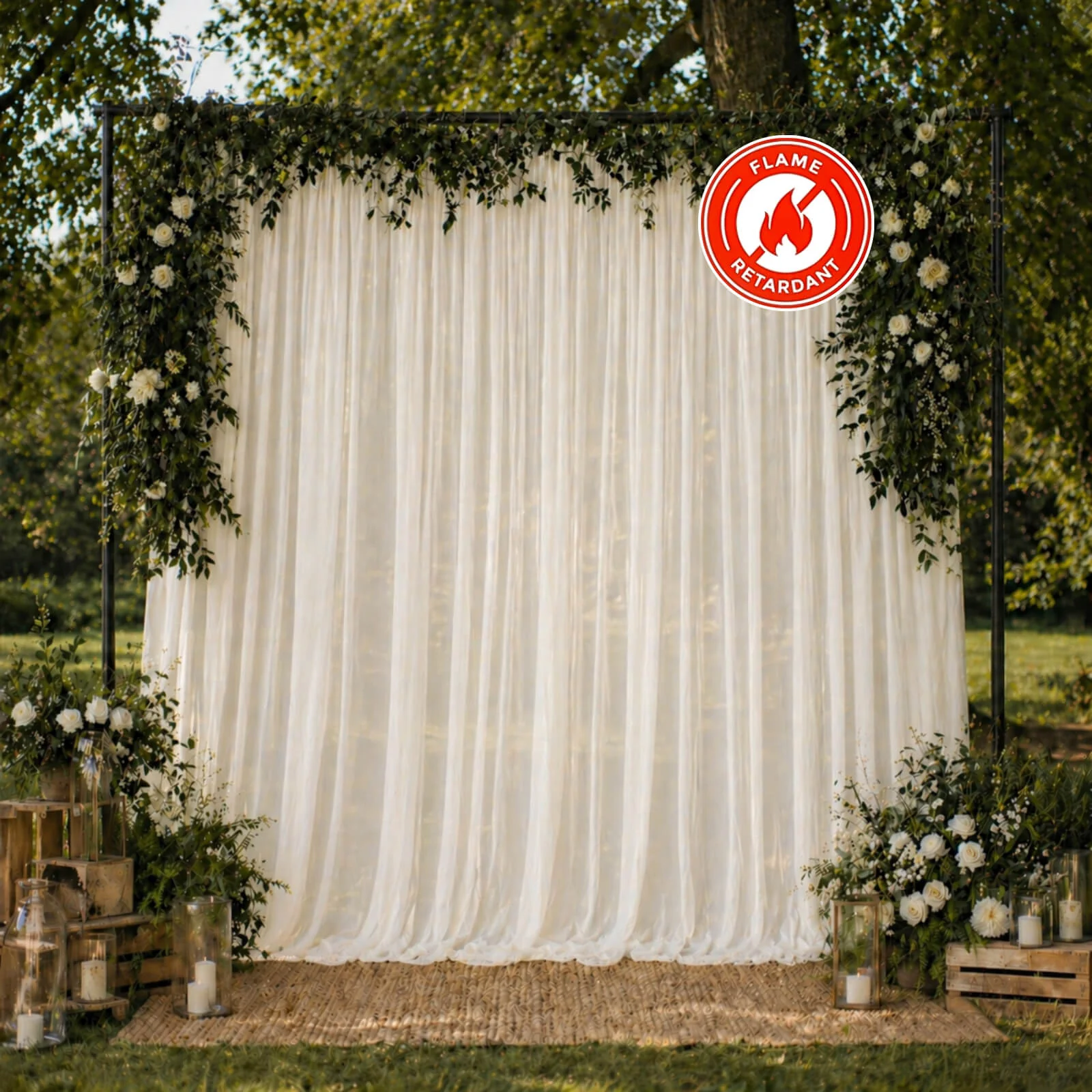 10ft x 10ft Chiffon Backdrop Curtain Panel – Ivory Durable Flame Resistant Sheer Draping Fabric with Rod Pocket